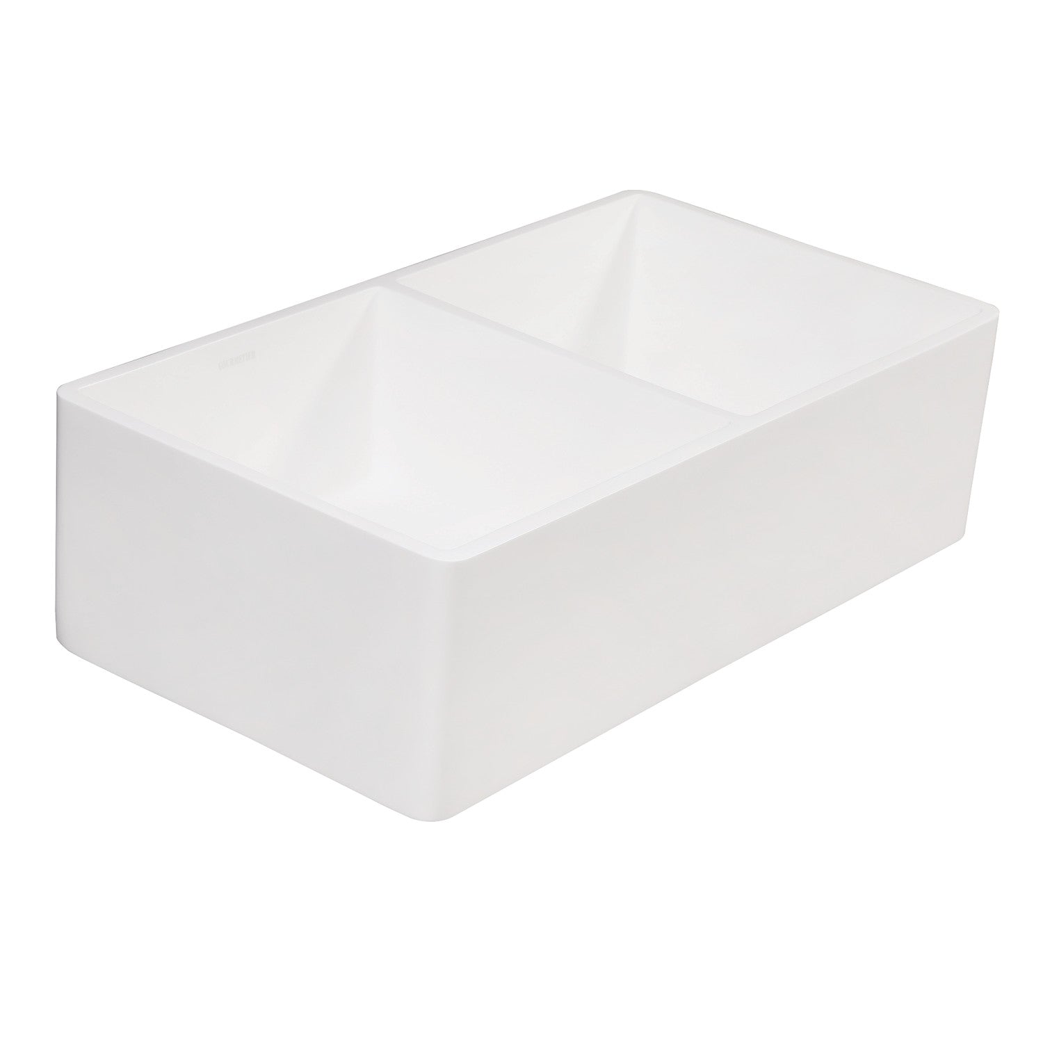 Kingston Arcticstone GPFA331810BCD 33-Inch Solid Surface White Stone Apron-Front Double Bowl Farmhouse Kitchen Sink with Strainers x 2, Matte/Glossy White