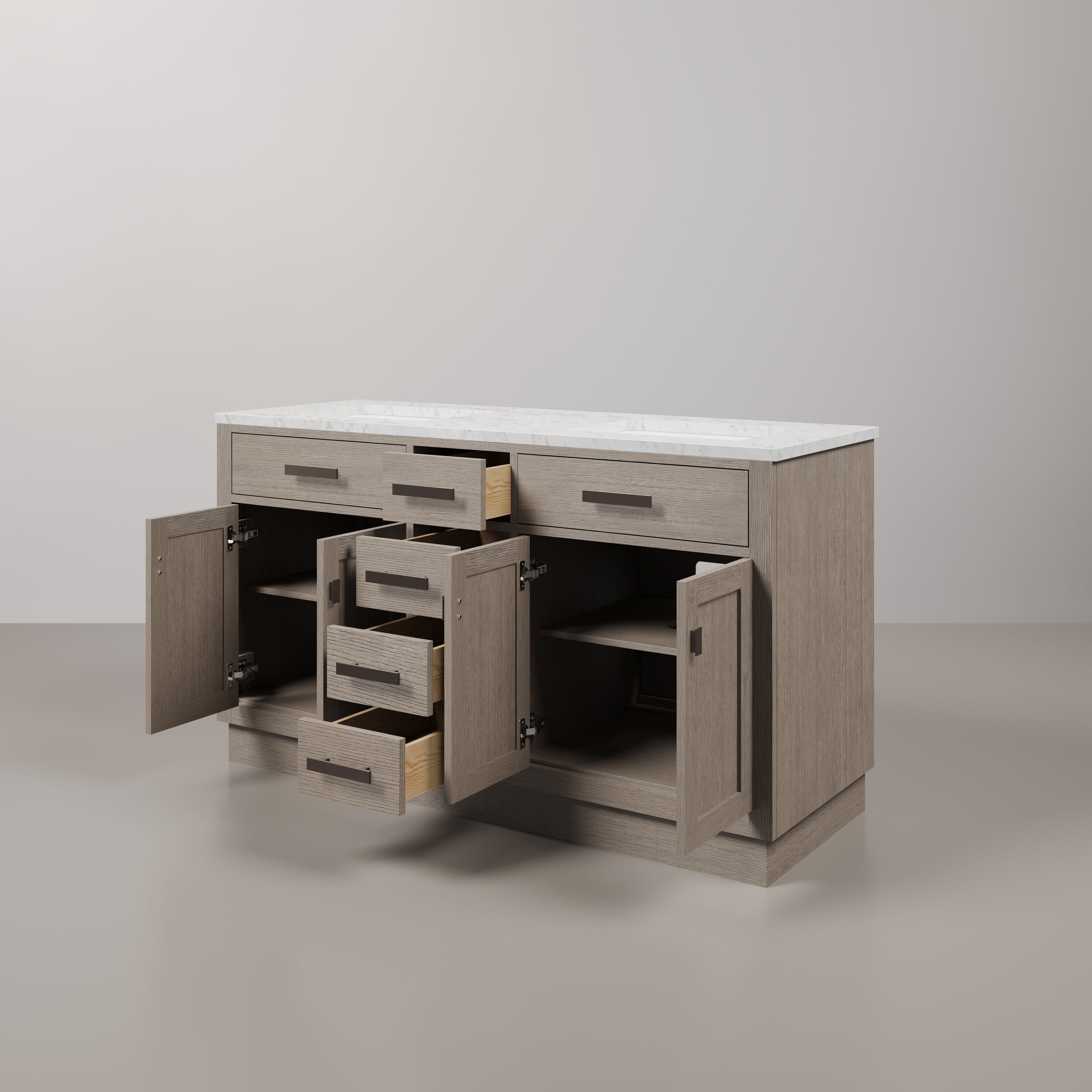 Kingston Luxe CH60CW03GK - 60 in. x 21.5 in. Bathroom Vanity Marble Top and White Basin, Grey Oak