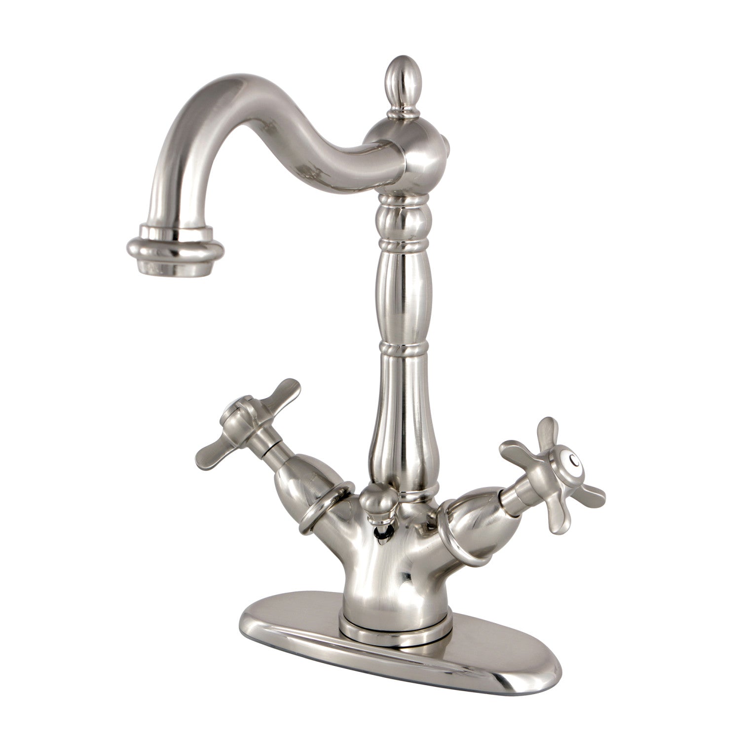 Kingston Heirloom KS1438BEX - Essex Double-Handle 1-or-3 Trou montage sur plage 4-Inch Centerset Robinet de salle de bains avec laiton à tirette, Nickel brossé