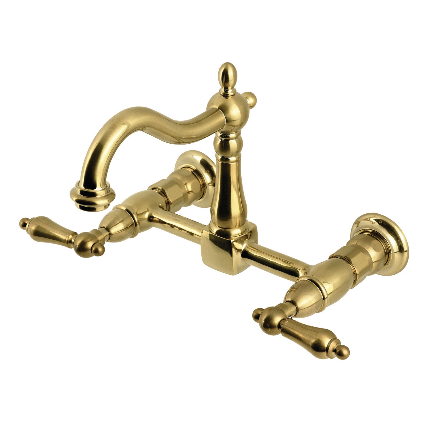 Kingston Heirloom KS1267AL - Robinet de cuisine à deux poignées Heritage 2 trous Wall Mount Bridge, laiton brossé