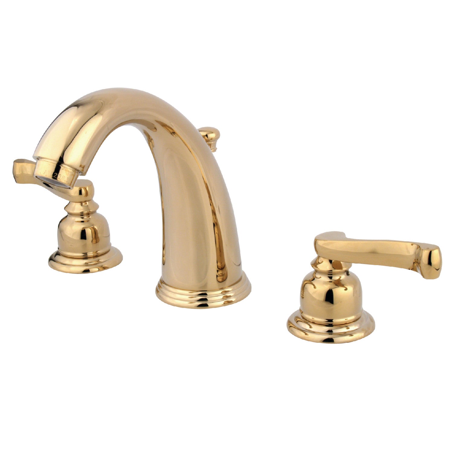 Kingston Tulare KB982FL - Royale Two-Handle 3-Hole Deck Mount Widespread Bathroom Faucet with Pop-Up Drain, Polished Brass