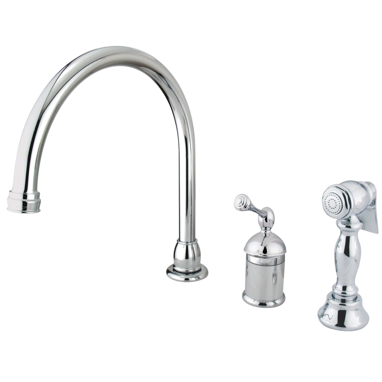 Kingston Tulare KB3811BLBS - Robinet de cuisine à une poignée géorgienne 3 trous avec pulvérisateur en laiton, chrome poli