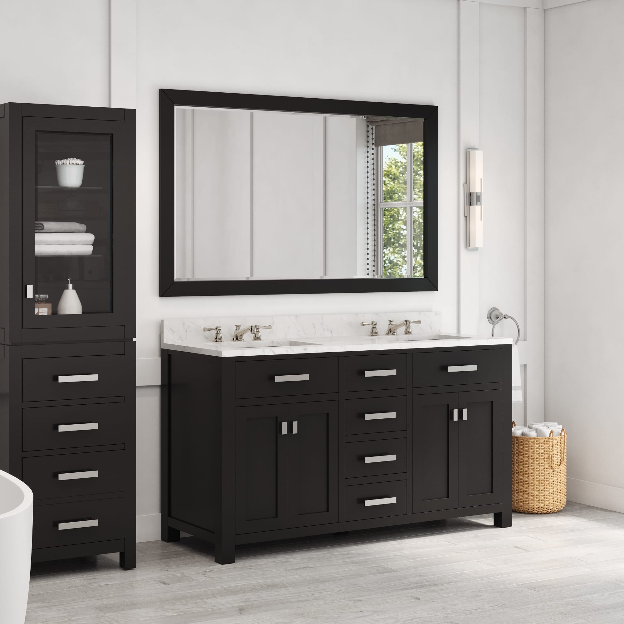Kingston Luxe MS60CW01ES - 60 in. x 21.5 in. Bathroom Vanity Double Sink with Carrara White Marble Top, Espresso