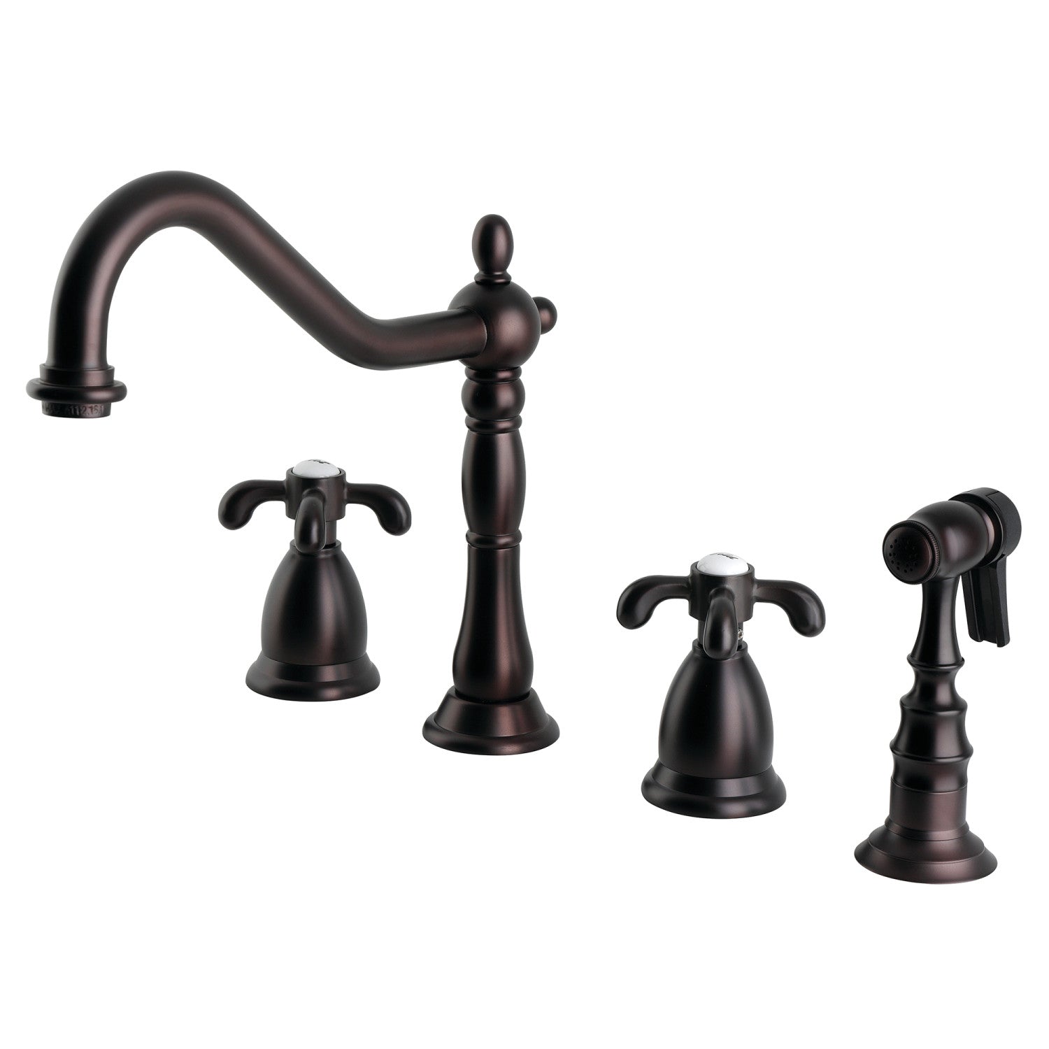 Kingston Heirloom KS1795TXBS - Robinet de cuisine à double poignée 4 trous avec pulvérisateur en laiton, bronze à l'huile