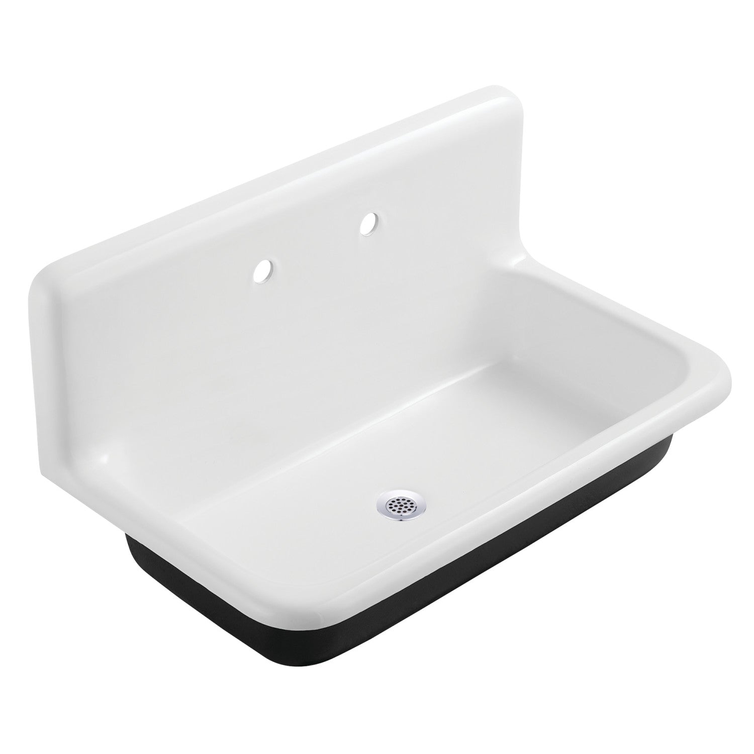 Kingston Heirloom KGCLWS3620191 - Petra Galley 36-Inch Cast Iron Single Bowl Wall Mount Utility Sink with Drain, White/Polished Chrome