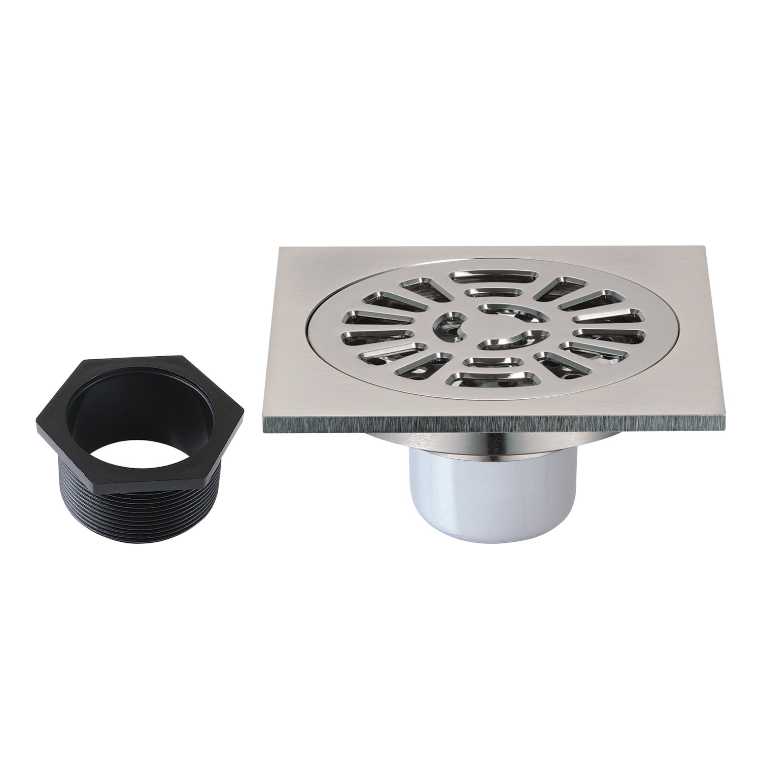 Kingston Watercourse BSF4267BN 4-Inch Brass Square Grid Shower Drain with Hair Strainer, Brushed Nickel