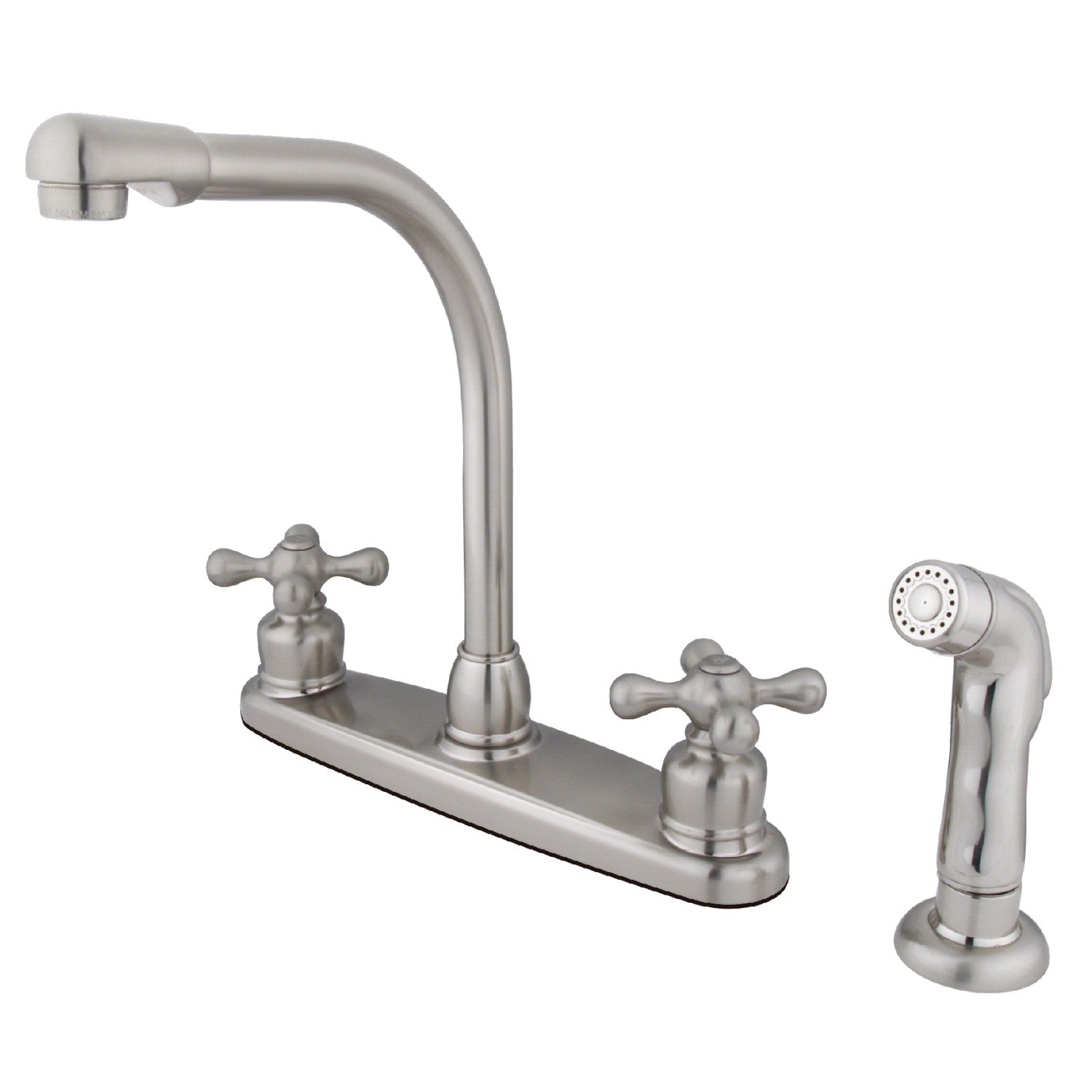 Kingston Tulare KB718AXSP - Victorian à deux poignées 4 trous 8" Centerset Robinet de cuisine avec pulvérisateur latéral, nickel brossé