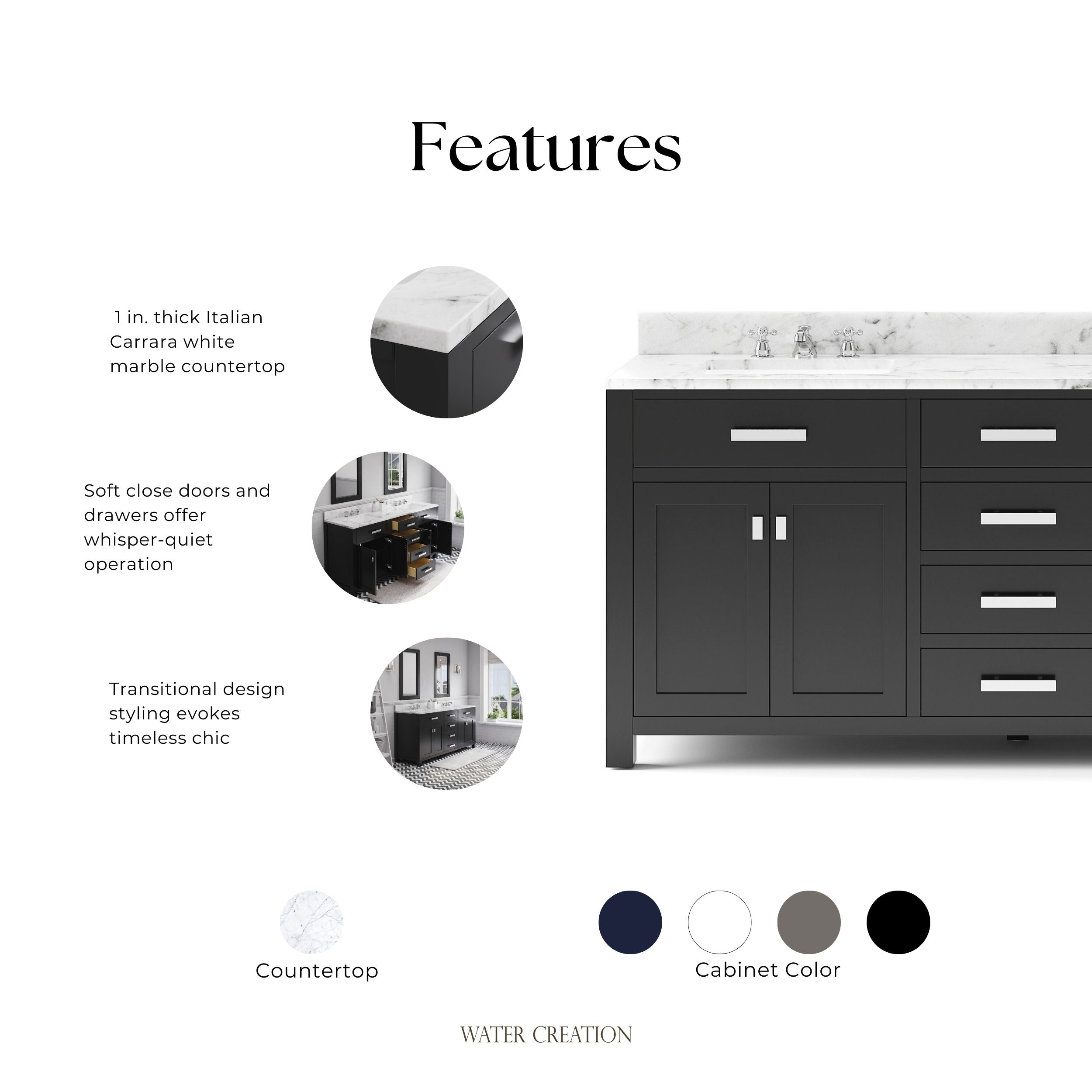 Kingston Luxe MS72CW01ES - 72 in. x 21.5 in. Bathroom Vanity Double Sink with Carrara White Marble Top, Espresso