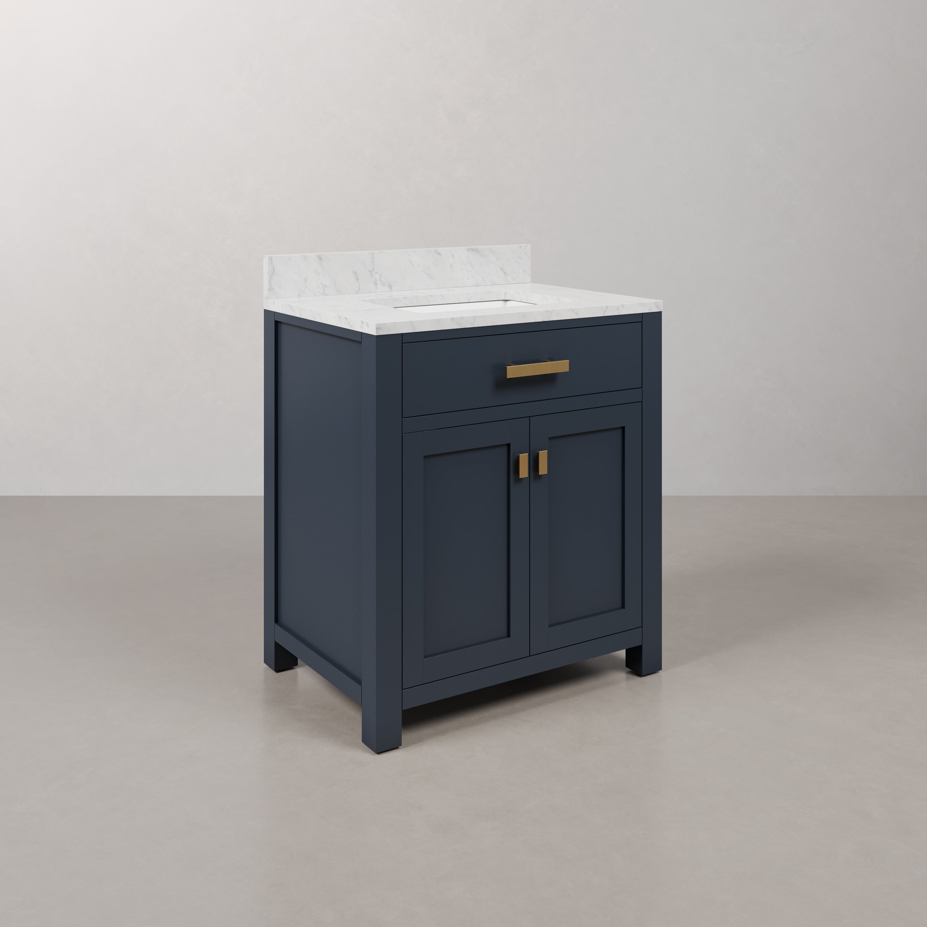 Kingston Luxe MS30CW06MB - 30 in. x 21.5 in. Bathroom Vanity Marble Top in Carrara White and White Basin, Blue