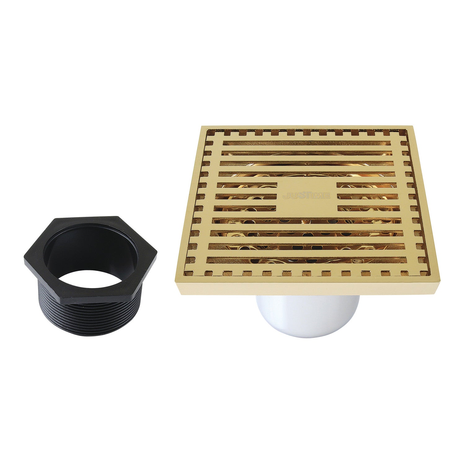 Kingston Watercourse BSF4464PB 4-Inch Brass Square Grid Shower Drain with Hair Strainer, Polished Brass