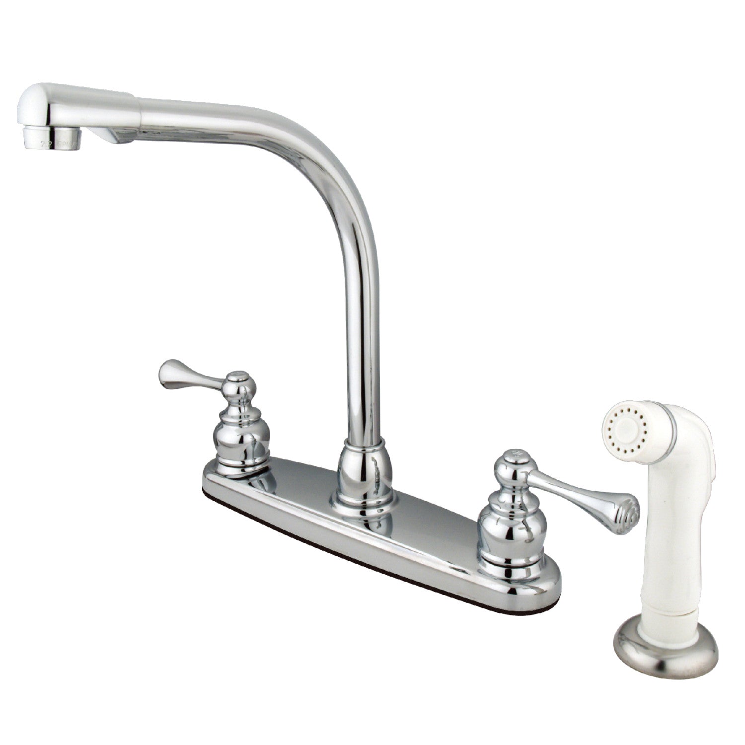 Kingston Tulare KB711BL Robinet de cuisine à deux poignées 4 trous 8" Centerset avec pulvérisateur latéral, chrome poli