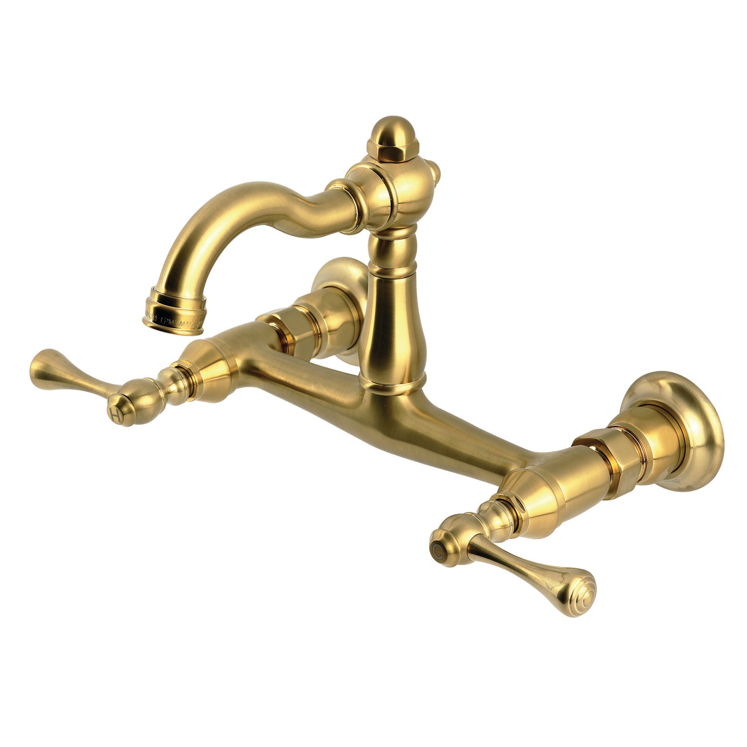 Kingston Heirloom KS3257BL - Robinet de cuisine à deux poignées vintage 2 trous Wall Mount Bridge, laiton brossé