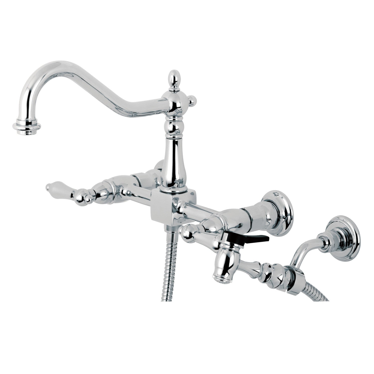 Kingston Heirloom KS1241ALBS - Robinet de cuisine à deux poignées Heritage 3 trous avec pulvérisateur en laiton, chrome poli
