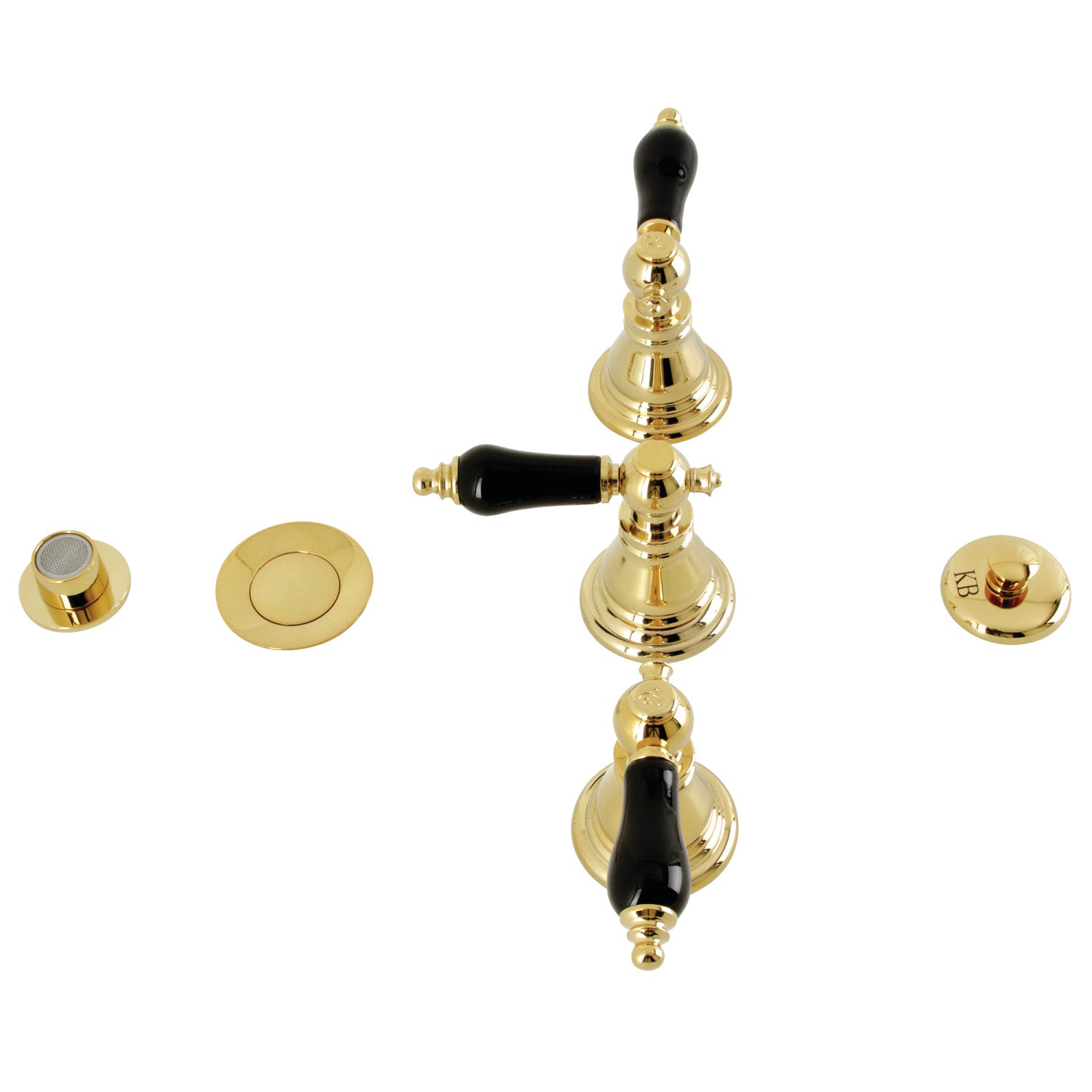 Kingston Heirloom KB322AKL - Robinet de bidet vertical à trois poignées avec couvercle en laiton, laiton poli