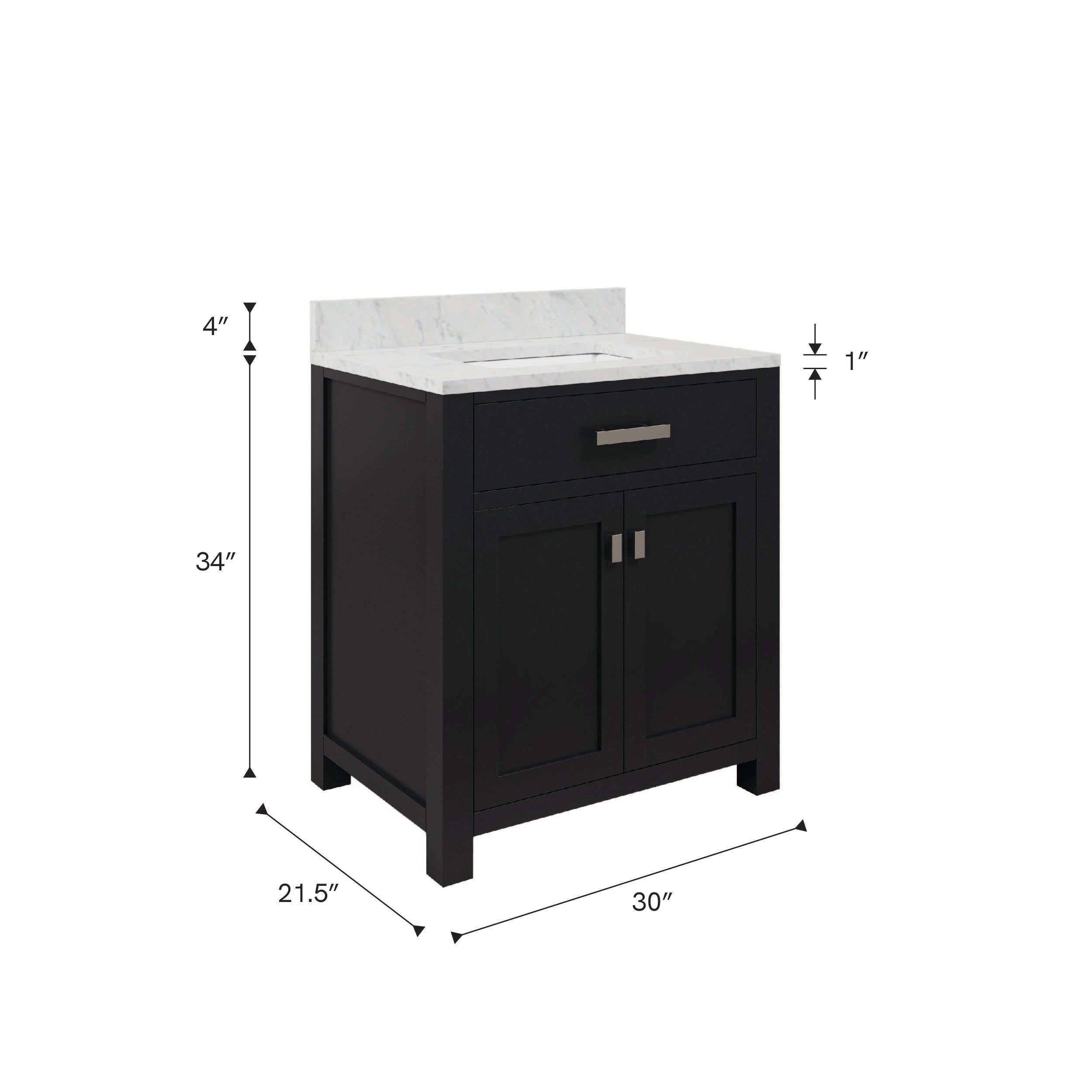 Kingston Luxe MS30CW01ES - 30 in. x 21.5 in. Bathroom Vanity Single Sink with Carrara White Marble Top, Espresso