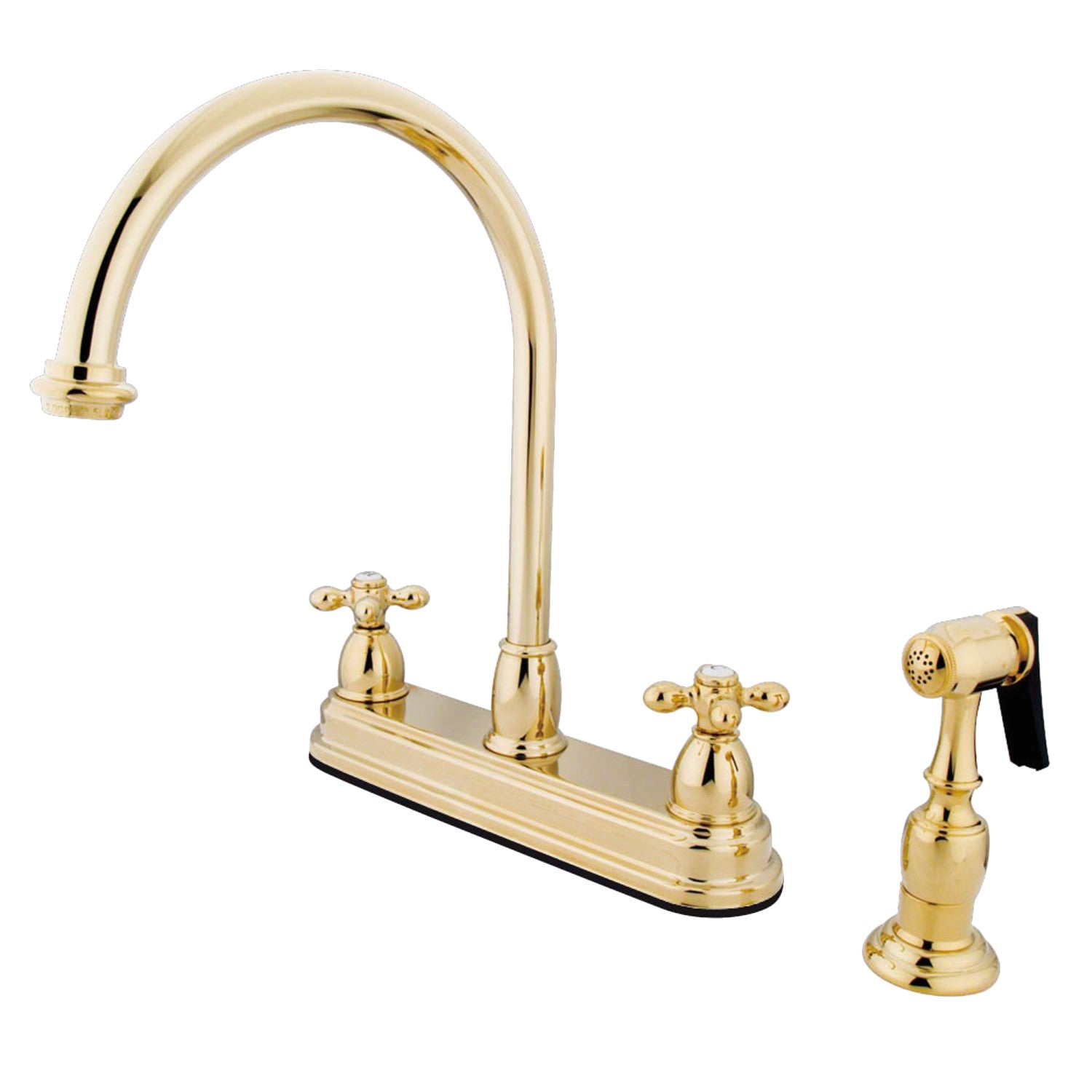 Kingston Heirloom KB3752AXBS - Robinet de cuisine central à deux poignées 4 trous 8" avec pulvérisateur en laiton poli