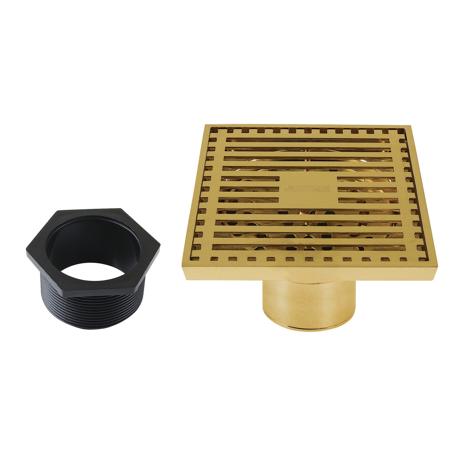 Kingston Watercourse BSF4464BB 4-Inch Brass Square Grid Shower Drain with Hair Strainer, Brushed Brass