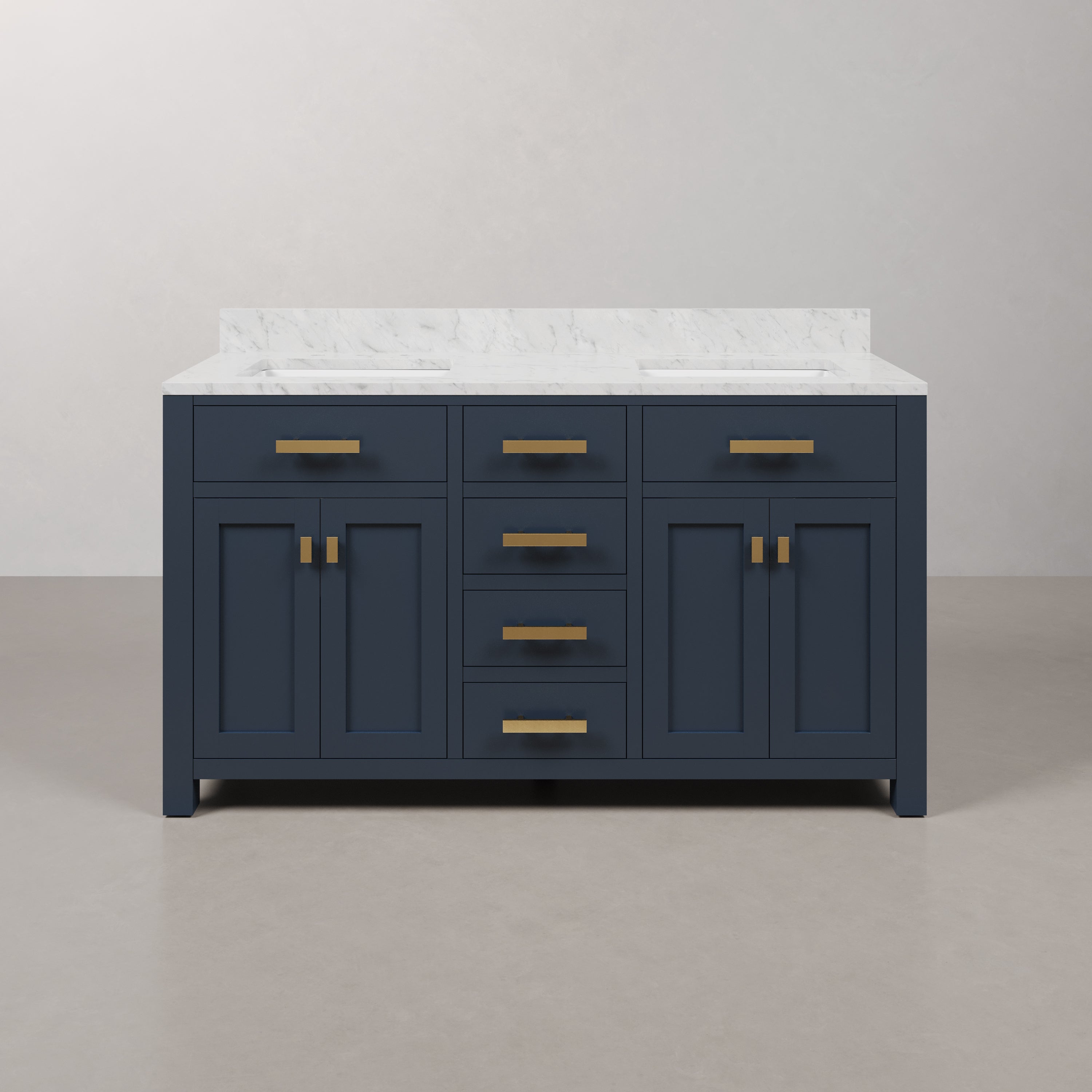 Kingston Luxe MS60CW06MB - 60 in. x 21.5 in. Bathroom Vanity Marble Top in Carrara White and White Basin, Monarch Blue