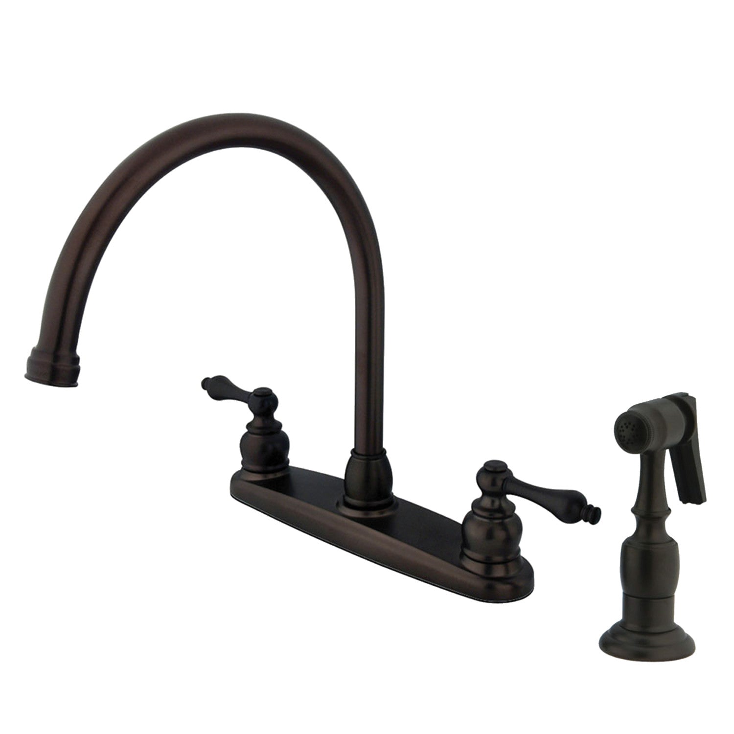 Kingston Heirloom KB725ALBS - Vintage à deux poignées 4 trous 8" Centerset Robinet de cuisine avec pulvérisateur en laiton, bronze frotté à l'huile