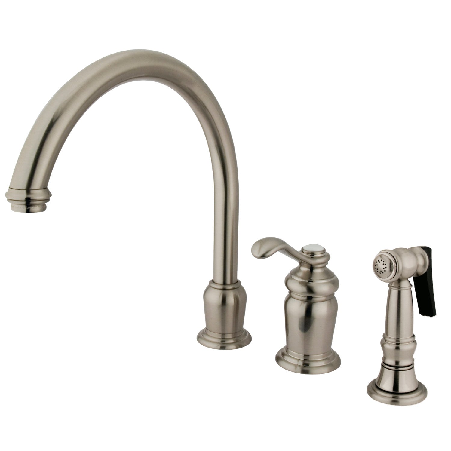 Kingston Tulare KS7828TLBS - Templeton Robinet de cuisine à une poignée 3 trous avec pulvérisateur en laiton, nickel brossé