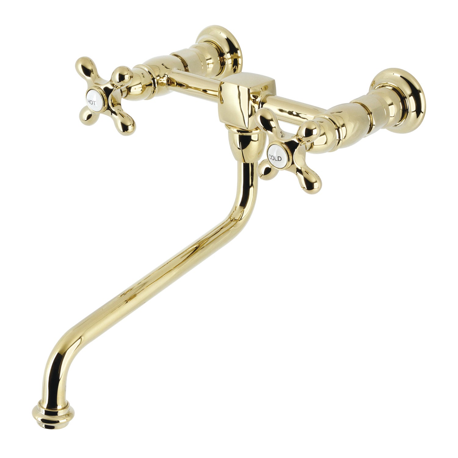 Kingston Heirloom KS1202AX - Robinet de cuisine à deux poignées Heritage 2 trous Wall Mount Bridge, laiton poli