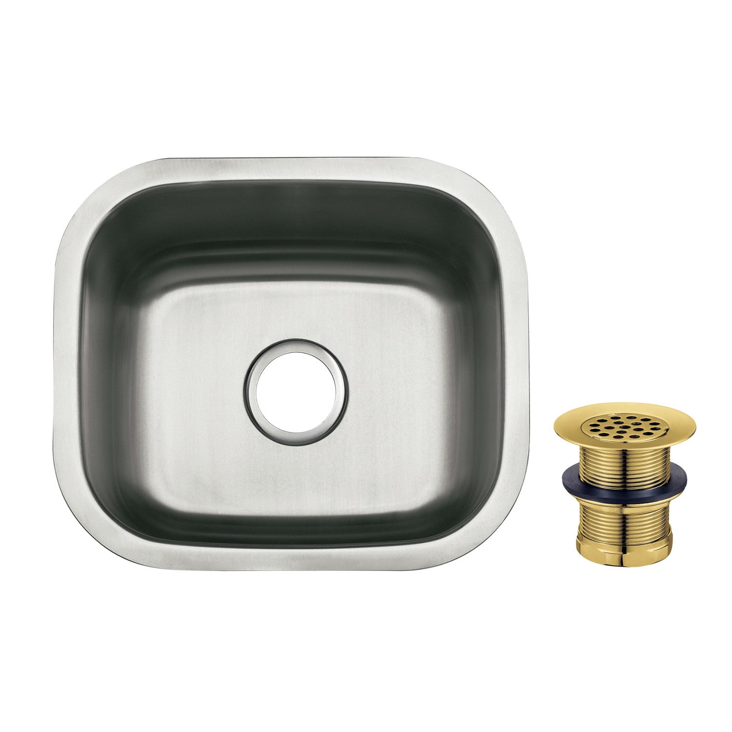 Kingston Tulare KGKUS161687 - Loft 16-Inch Stainless Steel Single Bowl Undermount Bar Prep Sink, Brushed Stainless Steel/Brushed Brass