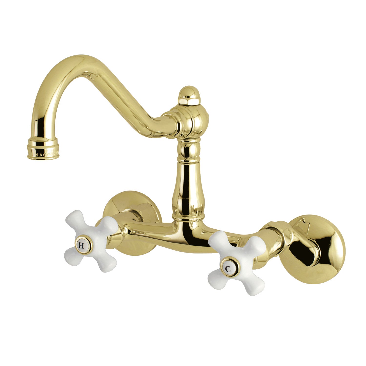 Kingston Heirloom KS3222PX - Robinet de cuisine à deux poignées vintage 2 trous Wall Mount Bridge, laiton poli