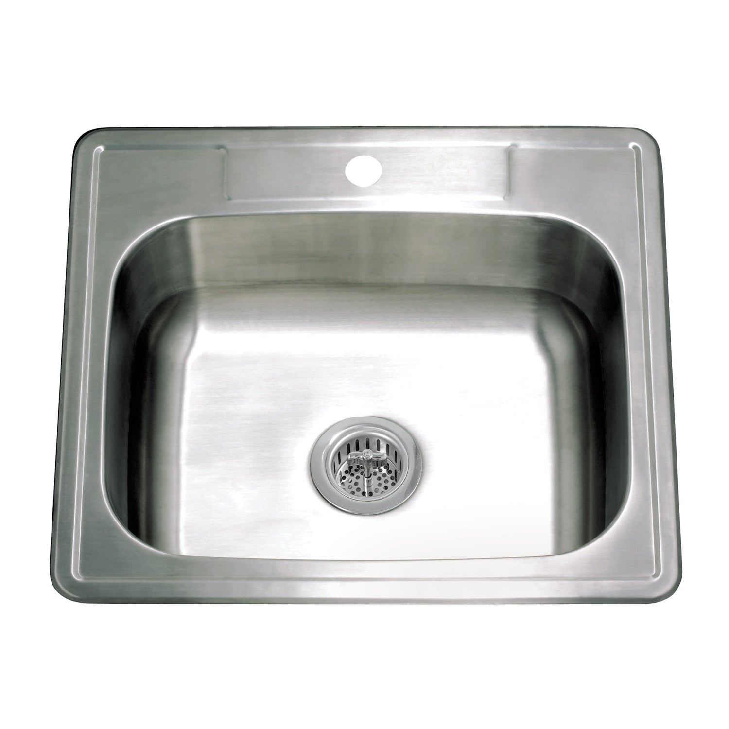 Kingston Tulare KGKTS2522911 - Studio 25-Inch Stainless Steel Self-Rimming Single Bowl Drop-In Kitchen Sink (1-Hole) with Strainer, Brushed Stainless Steel/Polished Chrome