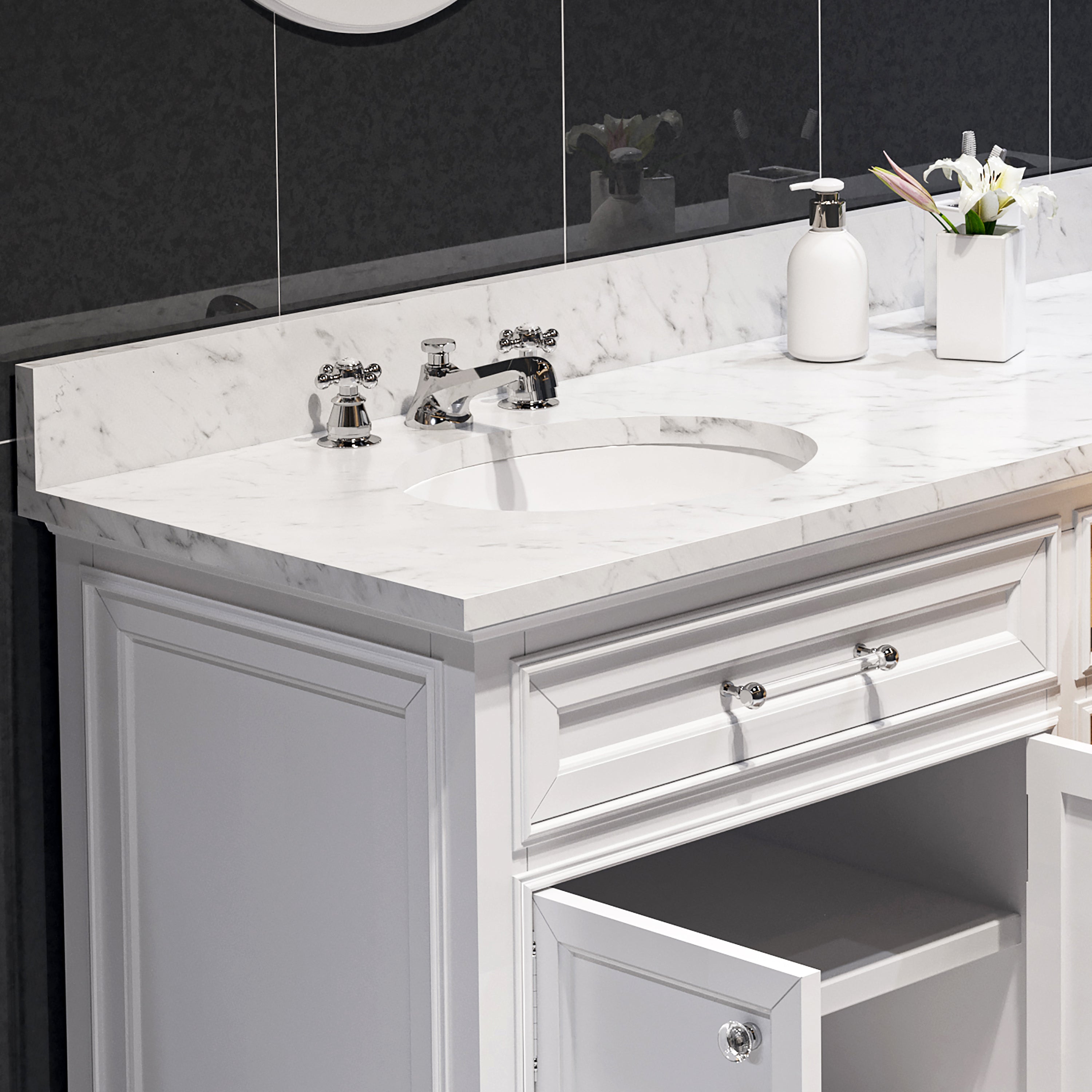 Kingston Luxe DE72CW01PW - 72 in. x 22 in. Bathroom Vanity Marble Top and White Basin, White