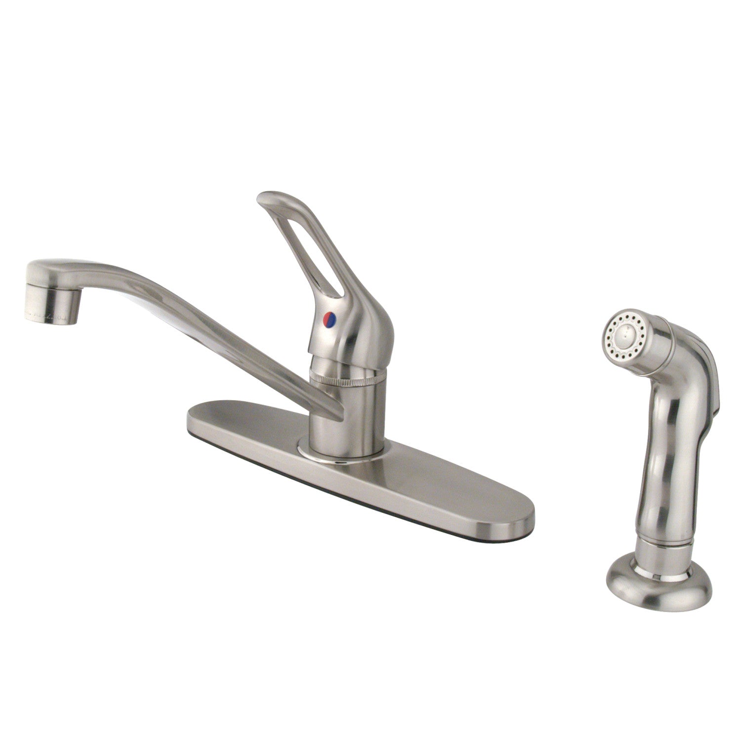 Kingston Wyndham KB562SNSP Robinet de cuisine central 4 trous 8" avec pulvérisateur latéral, nickel brossé