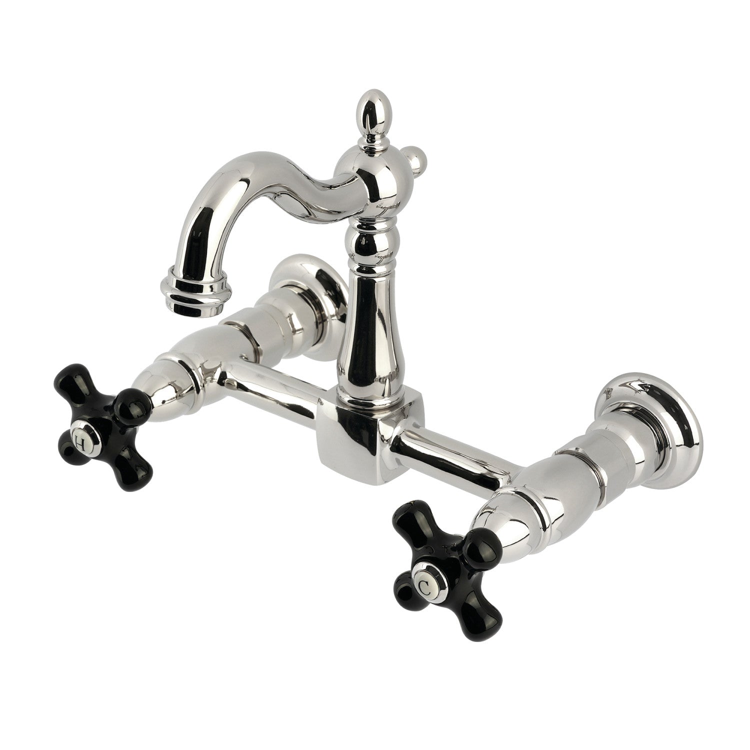 Kingston Heirloom KS2446PKX - Robinet de cuisine à deux poignées 2 trous Wall Mount Bridge, nickel poli