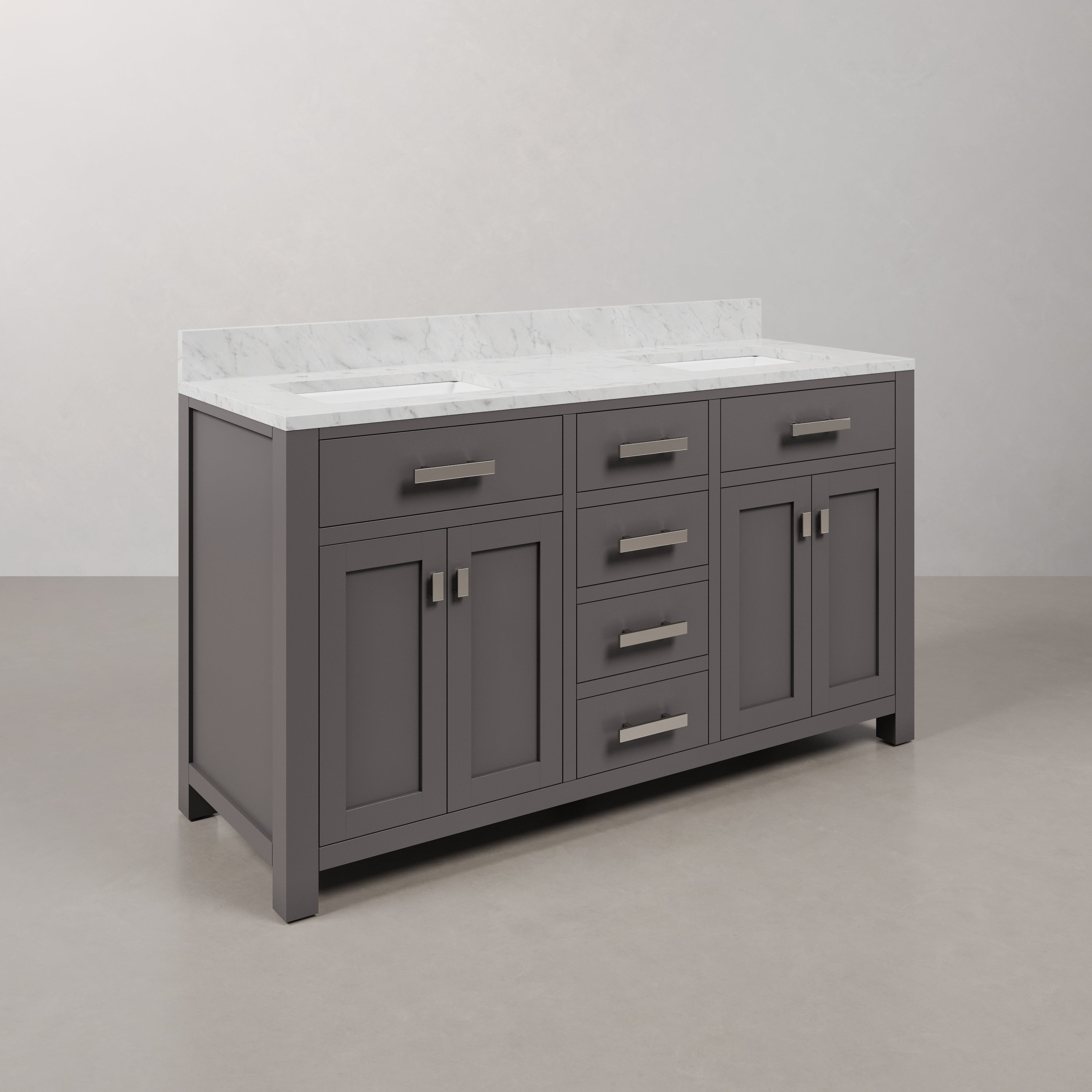 Kingston Luxe MS60CW01CG - 60 in. x 21 in. Bathroom Vanity Marble Top in Carrara White, Cashmere Grey
