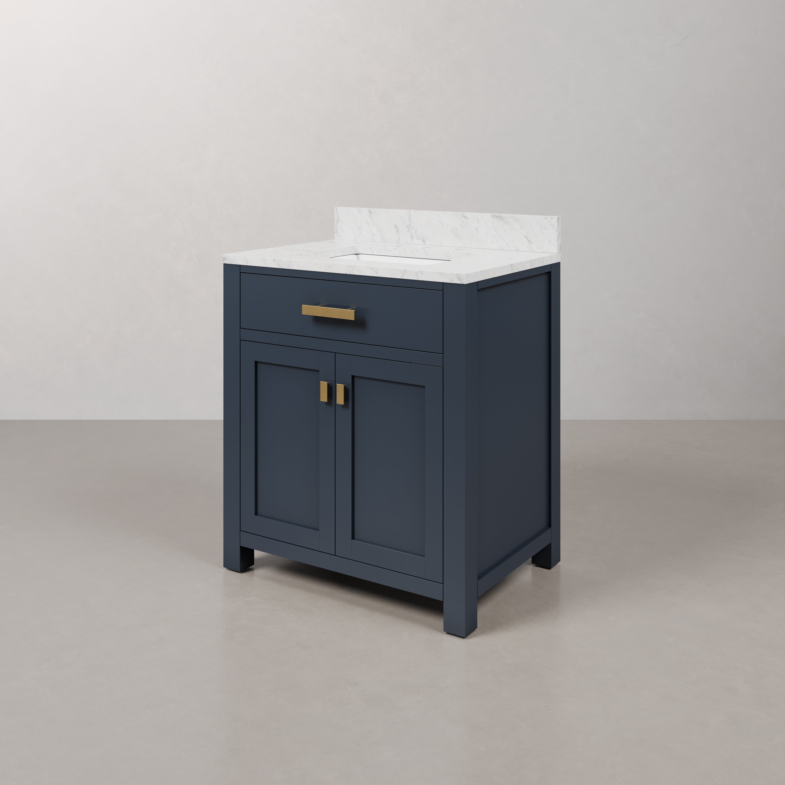 Kingston Luxe MS30CW06MB - 30 in. x 21.5 in. Bathroom Vanity Marble Top in Carrara White and White Basin, Blue