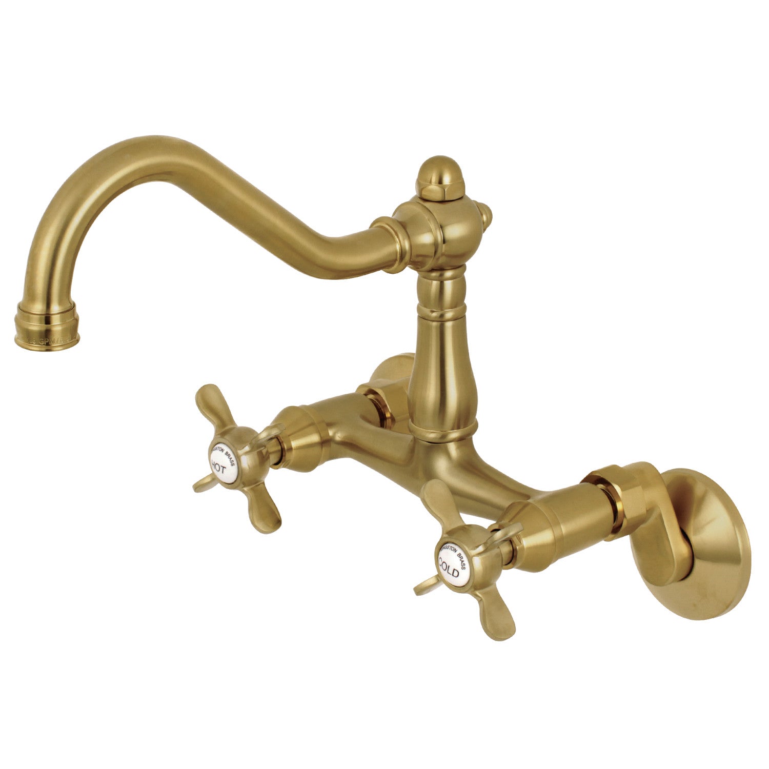 Kingston Heirloom KS3227BEX - Robinet de cuisine à deux poignées 2 trous Wall Mount Bridge, laiton brossé