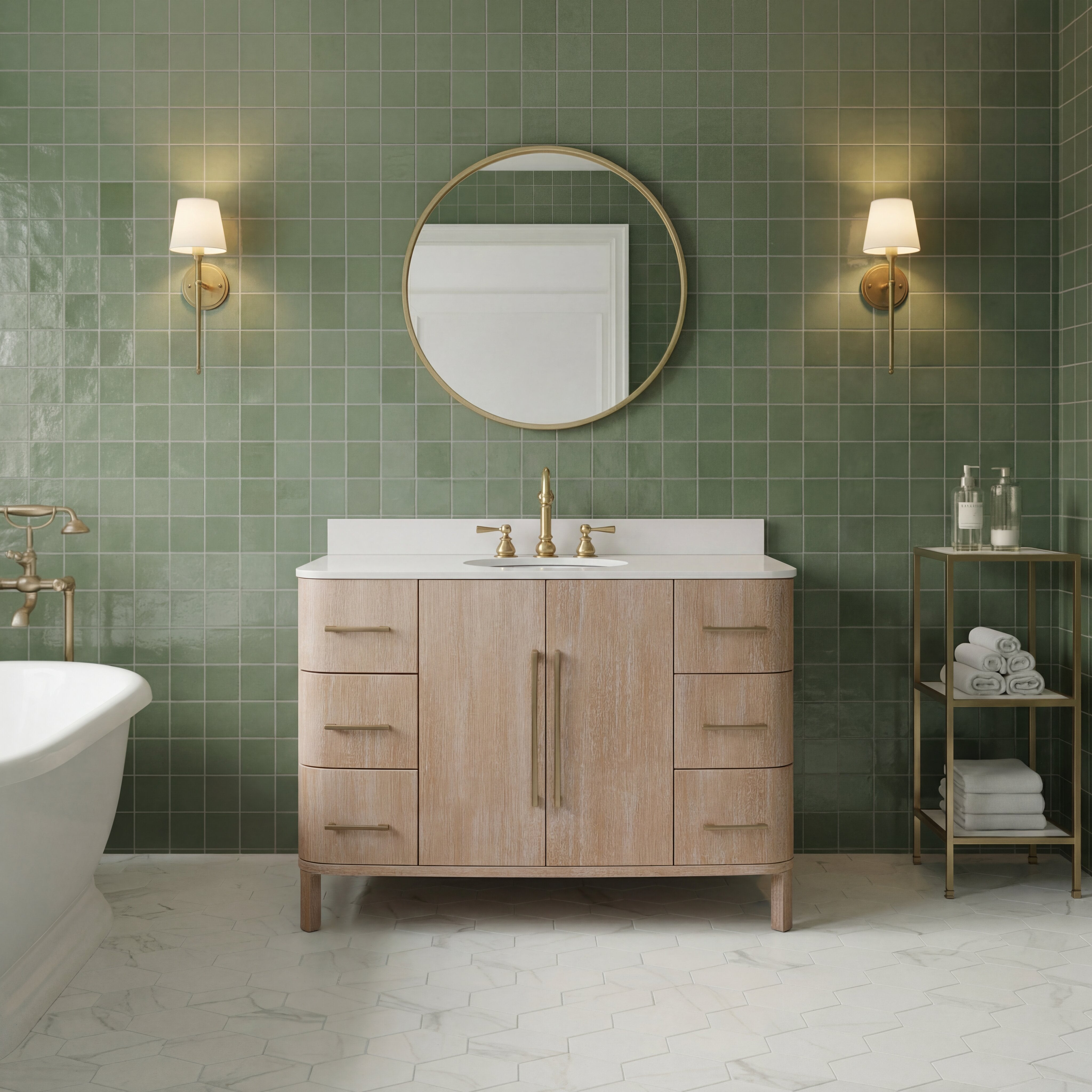 Kingston Luxe CI48EM08TL - 48 in. x 22 in. Bathroom Vanity Single Sink Freestanding with Whitebrook Engineered Marble Top, Toffee Latte