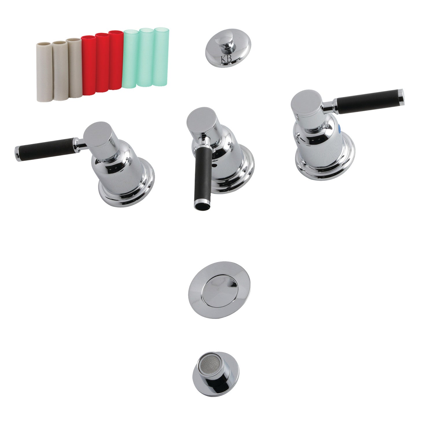 Kingston Sona KB6321DKL - Robinet de bidet vertical Kaiser à trois poignées avec laiton à tirette, chrome poli