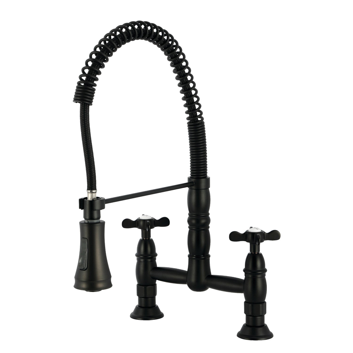 Kingston Tulare GS1270BEX - Essex Double-Handle 2 trous montage sur plage Pré-Rinse Bridge Robinet de cuisine, noir mat