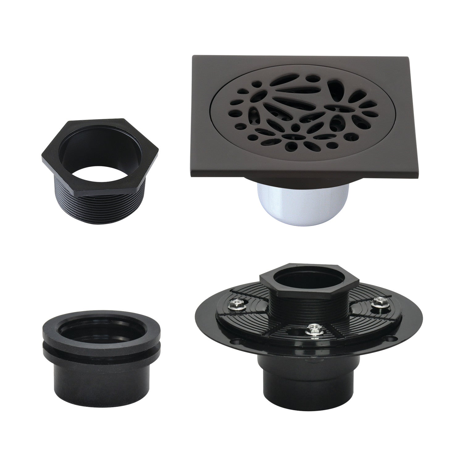 Kingston Watercourse BSFK6360ORB 4-Inch Brass Square Grid Shower Drain with Hair Strainer and Base Flange, Oil Rubbed Bronze