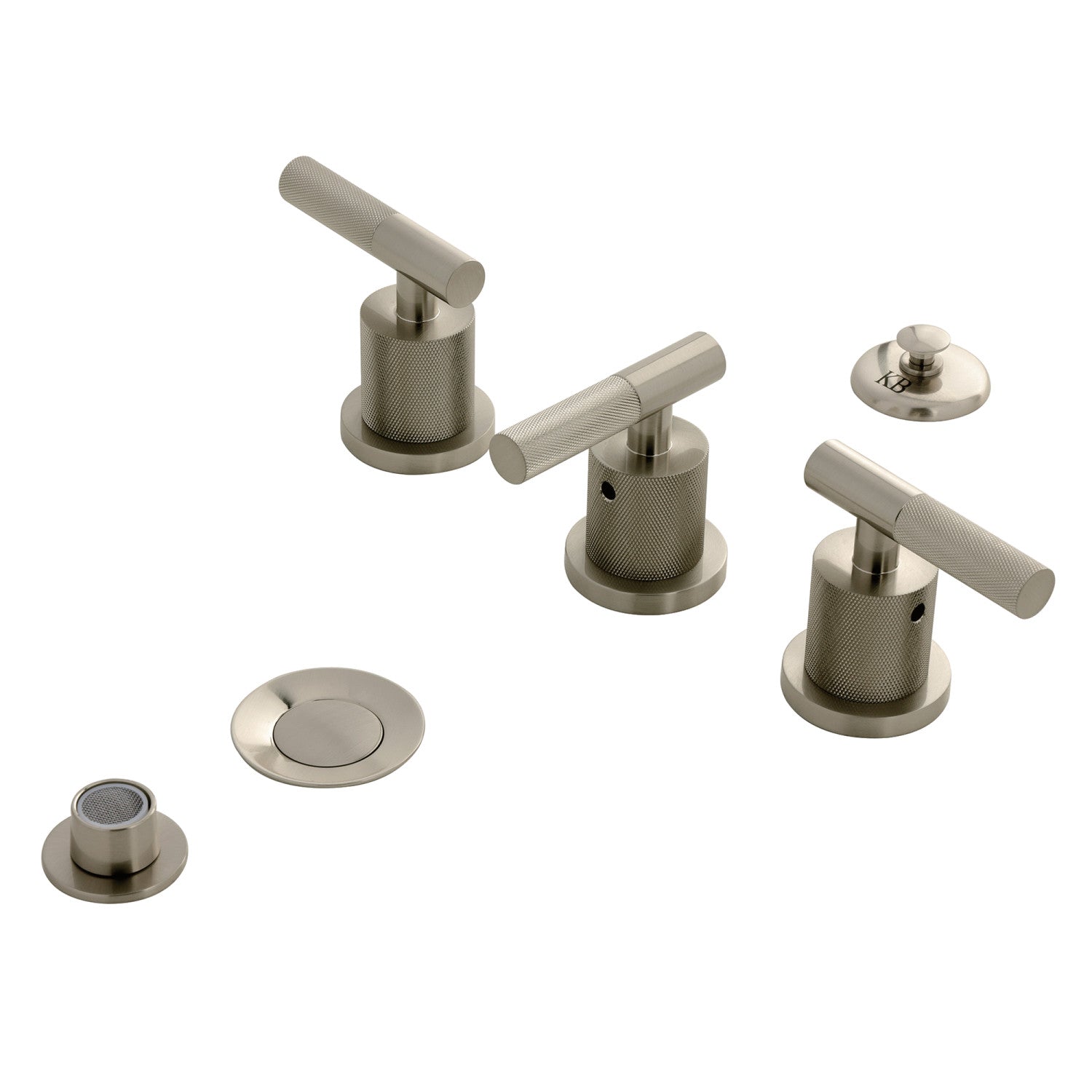 Kingston Sona KB6328KNL - Robinet de bidet convergent à trois poignées avec poignée moletée et à tirette en laiton, nickel brossé