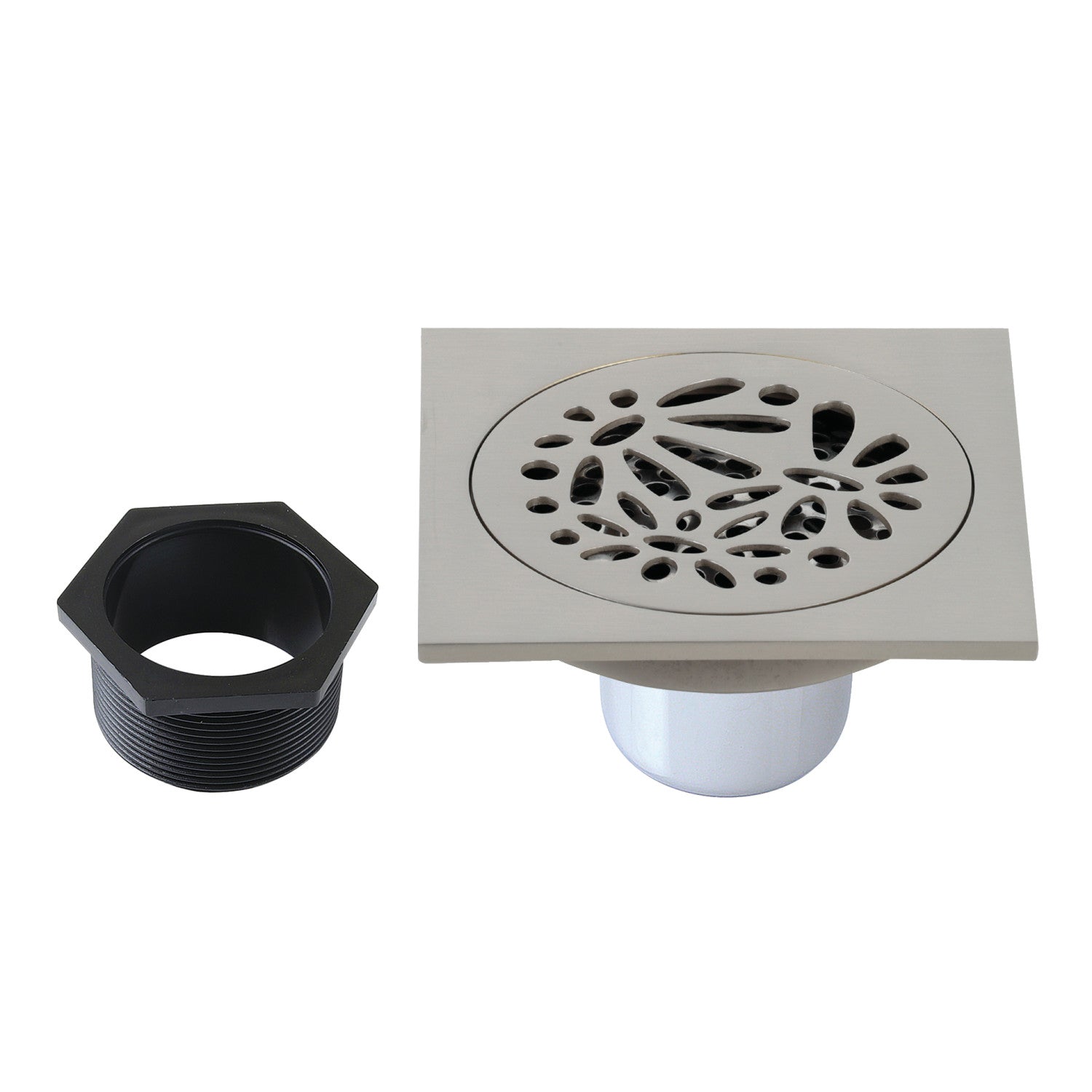 Kingston Watercourse BSF6360BN 4-Inch Brass Square Grid Shower Drain with Hair Strainer, Brushed Nickel