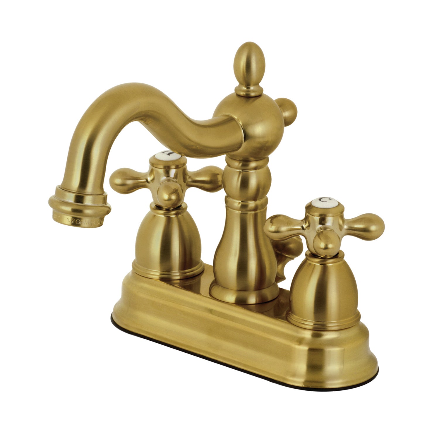 Kingston Heirloom KB1607AX - Heritage Double-Handle 3 trous montage sur plage 4-Inch Centerset Robinet de salle de bain avec drain à tirette, laiton brossé
