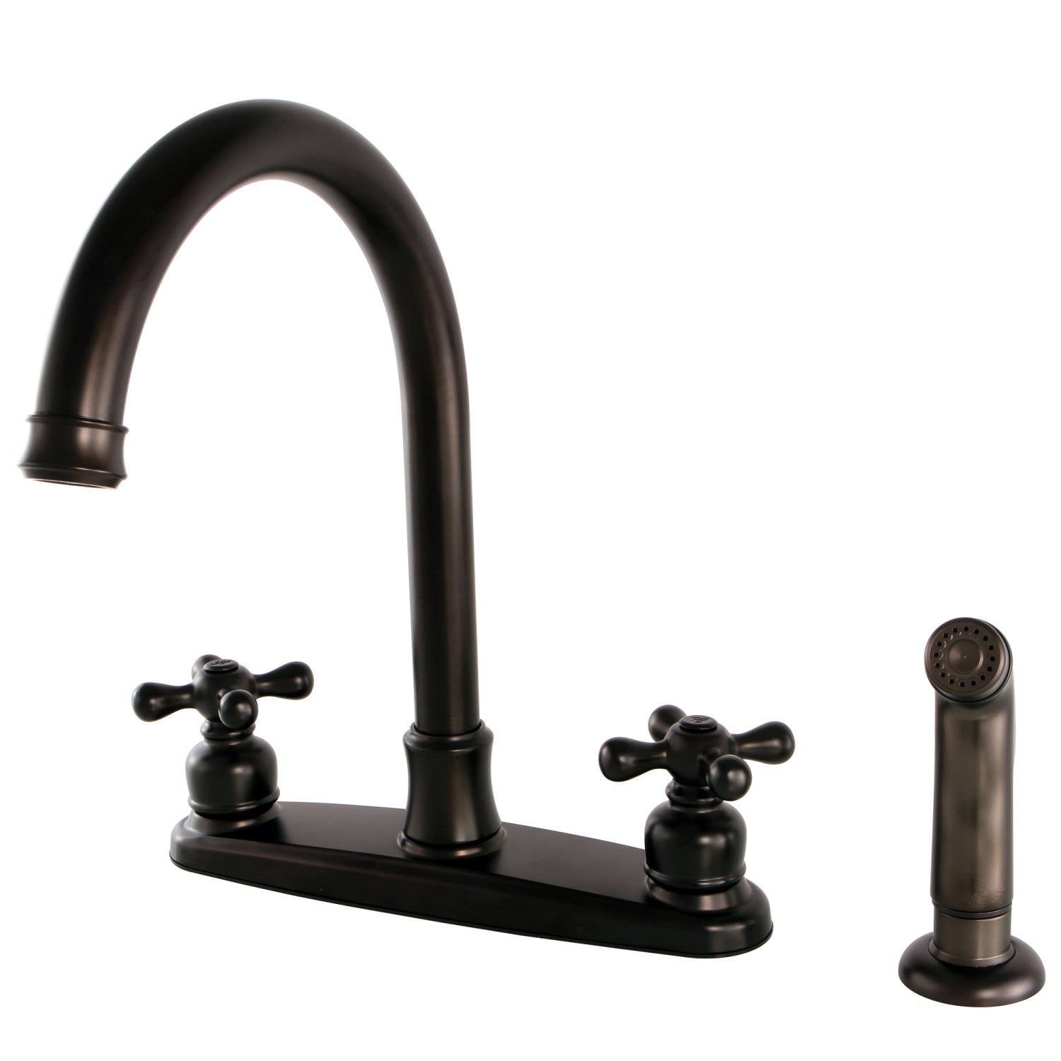 Kingston Heirloom FB7795AXSP - Victorian à deux poignées 4 trous 8" Centerset Robinet de cuisine avec pulvérisateur latéral, bronze frotté à l'huile