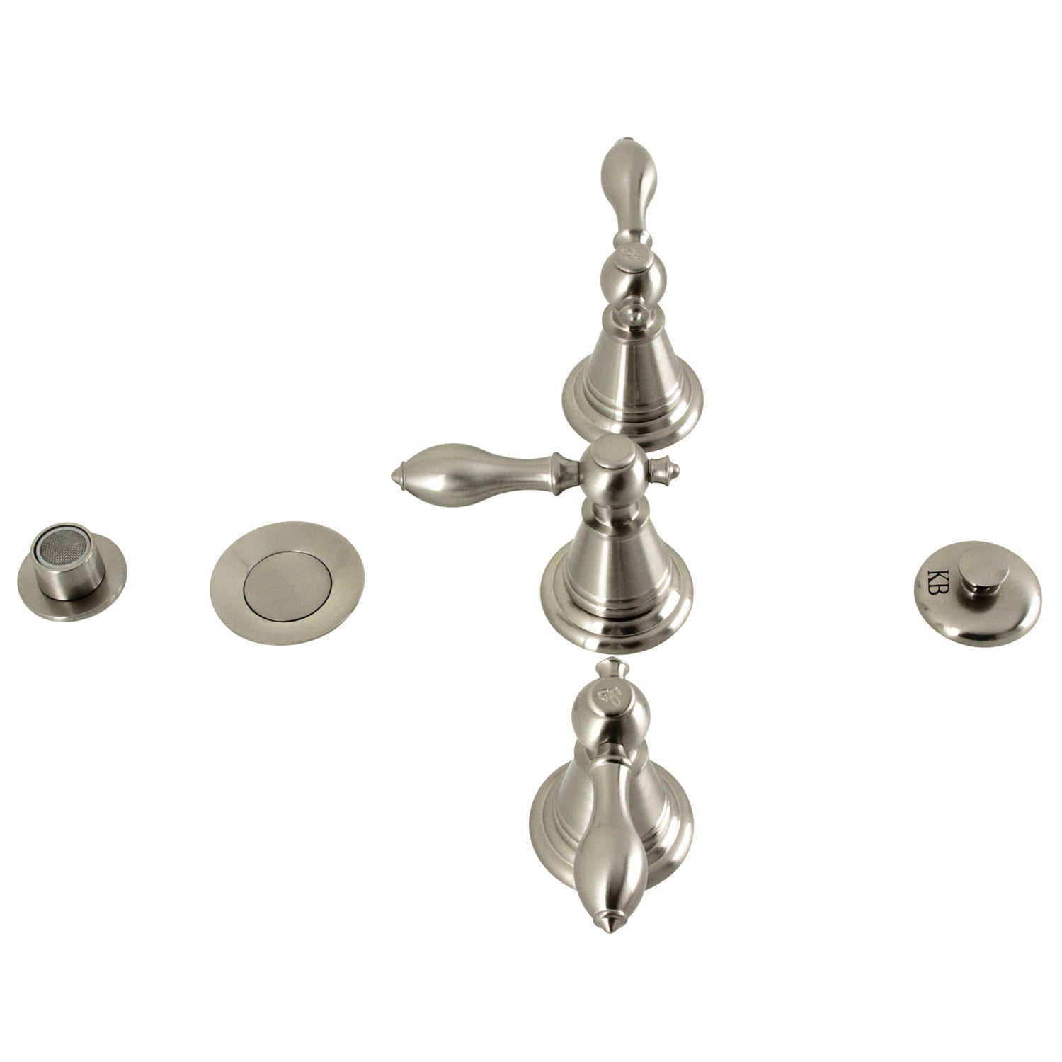 Kingston Heirloom KB328AL - Robinet de bidet vertical victorien à trois poignées avec couvercle en laiton, nickel brossé