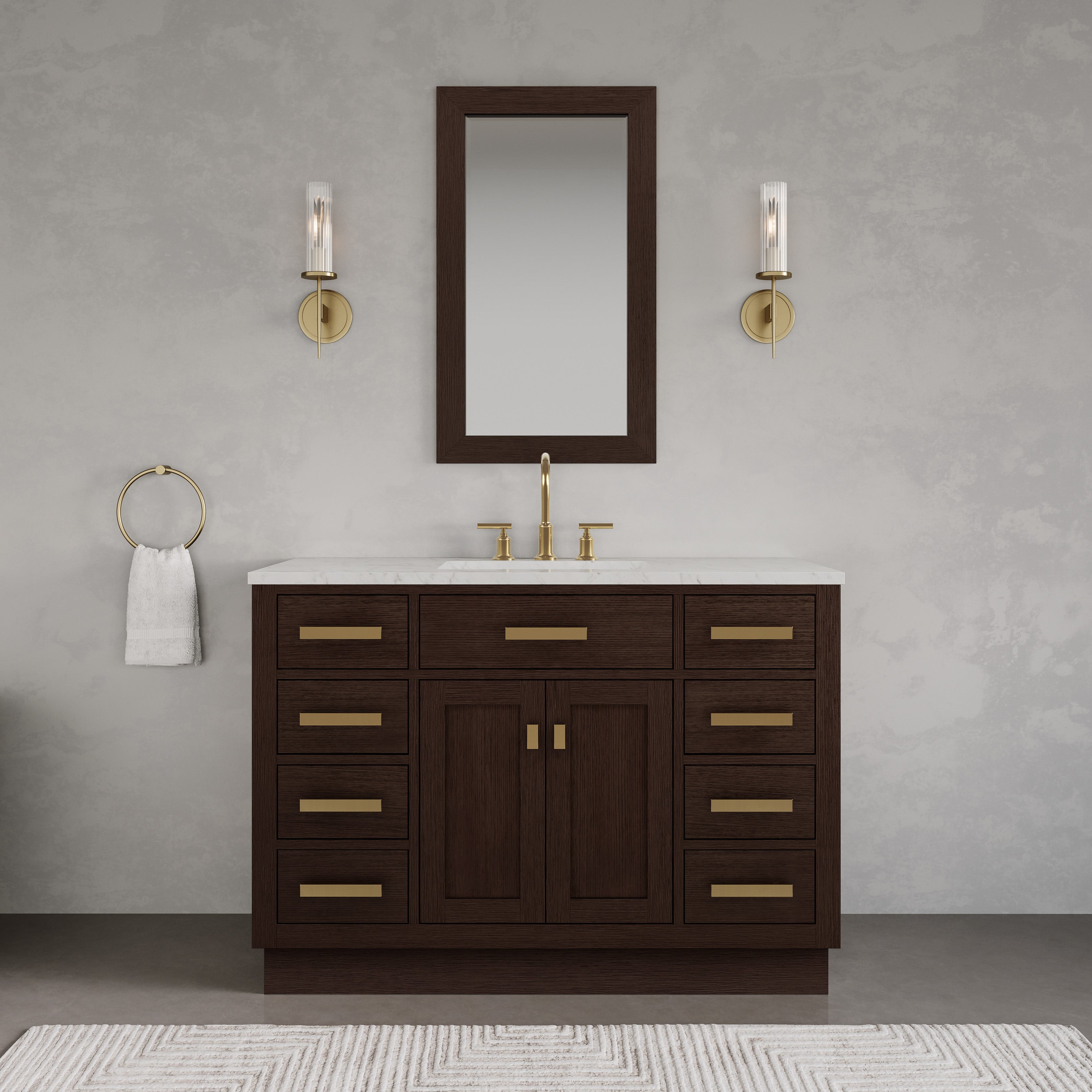 Kingston Luxe CH48CW06BK - 48 in. x 21.5 in. Bathroom Vanity Marble Top and White Basin, Brown Oak
