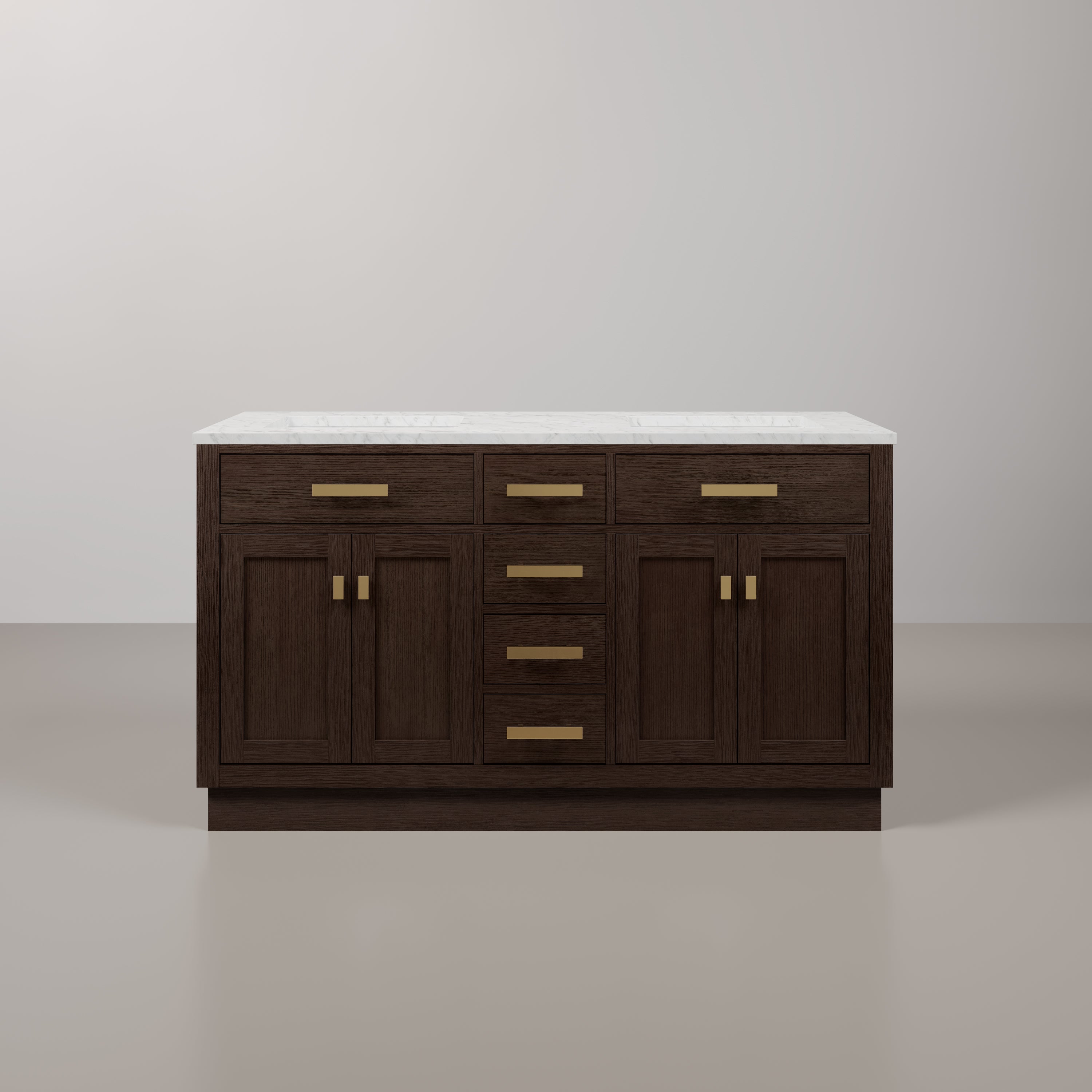 Kingston Luxe CH60CW06BK - 60 in. x 21.5 in. Bathroom Vanity Marble Top and White Basin, Brown Oak