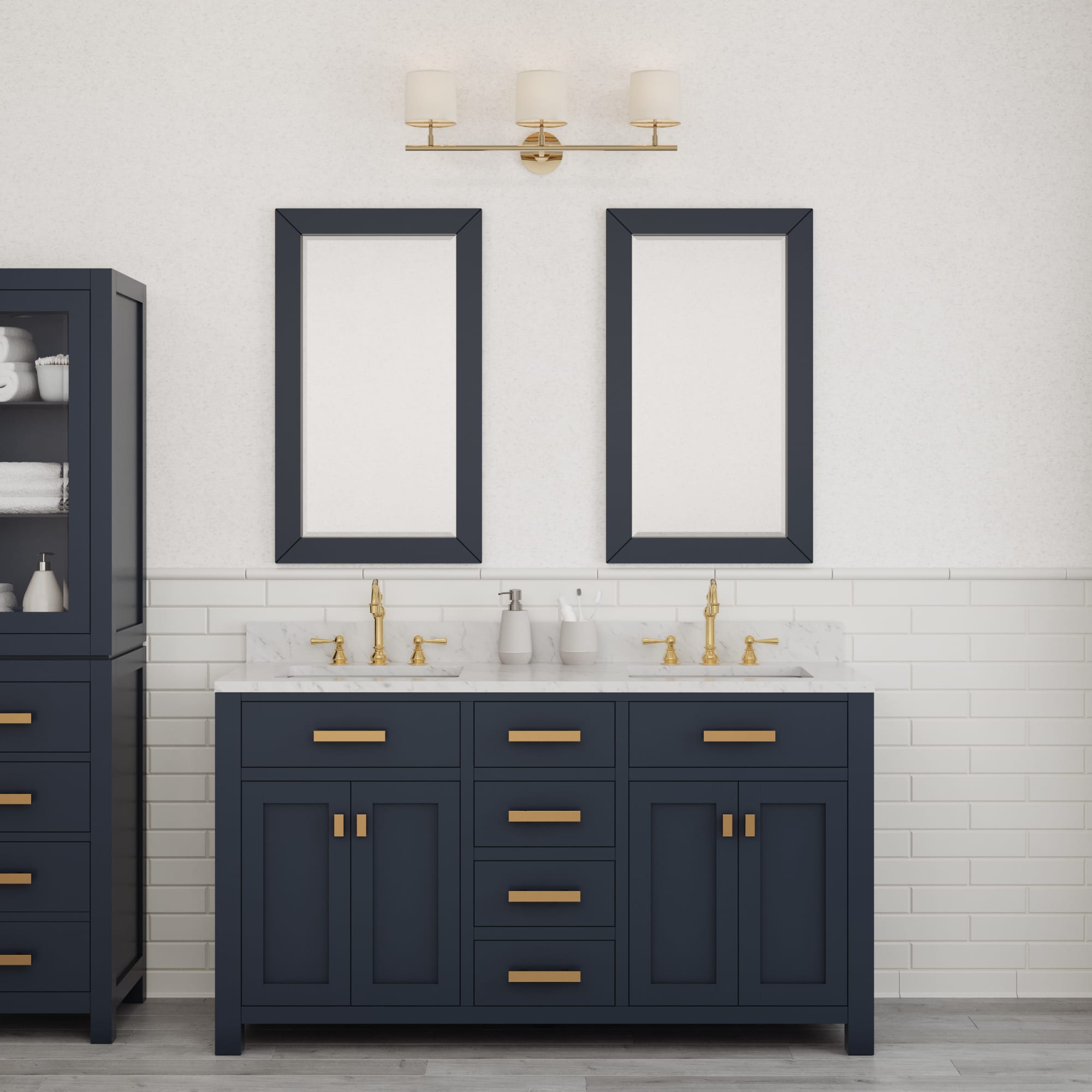 Kingston Luxe MS60CW06MB - 60 in. x 21.5 in. Bathroom Vanity Marble Top in Carrara White and White Basin, Monarch Blue