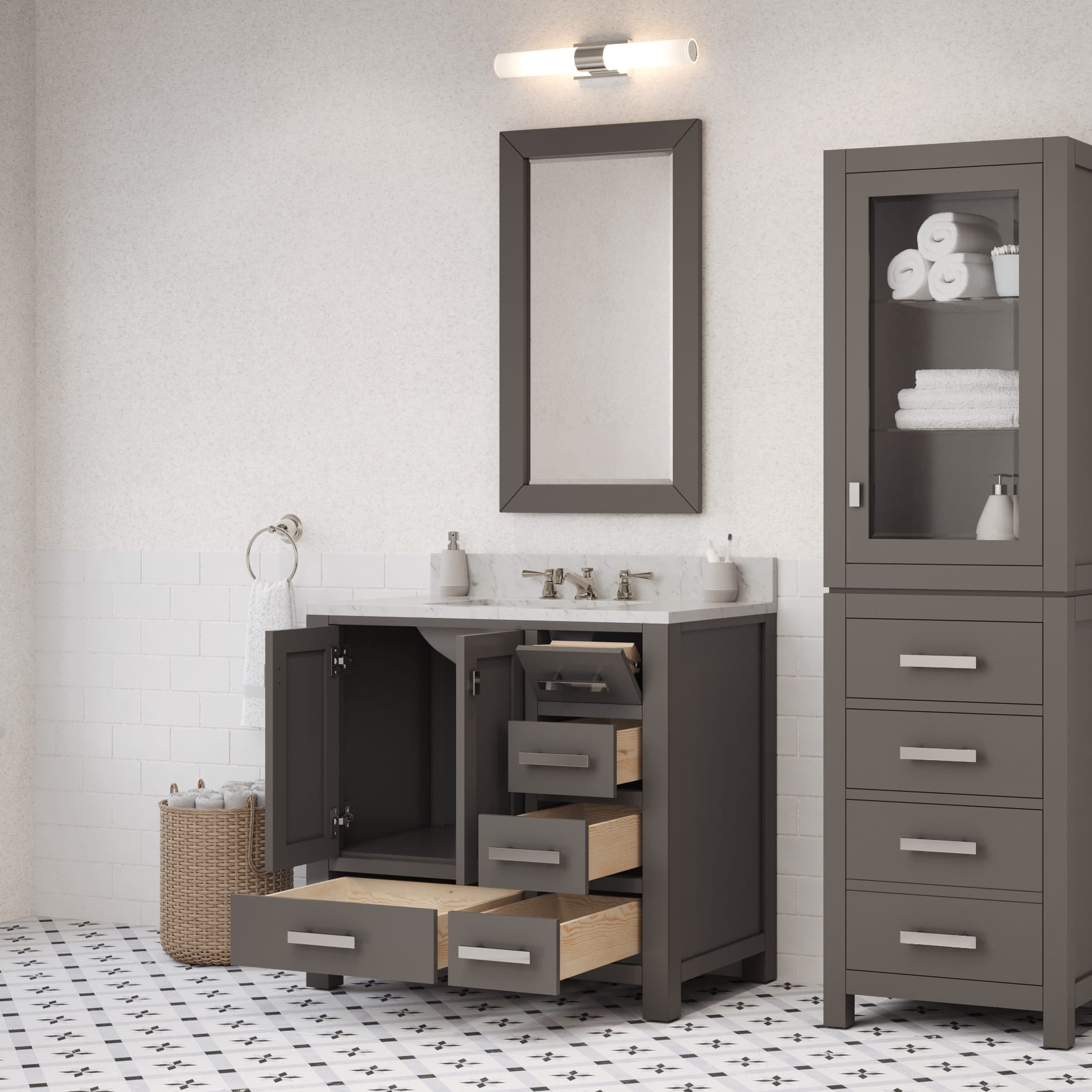 Kingston Luxe MS36CW01CG - 36 in. x 21.5 in. Bathroom Vanity Marble Top in Carrara White and White Basin, Gray