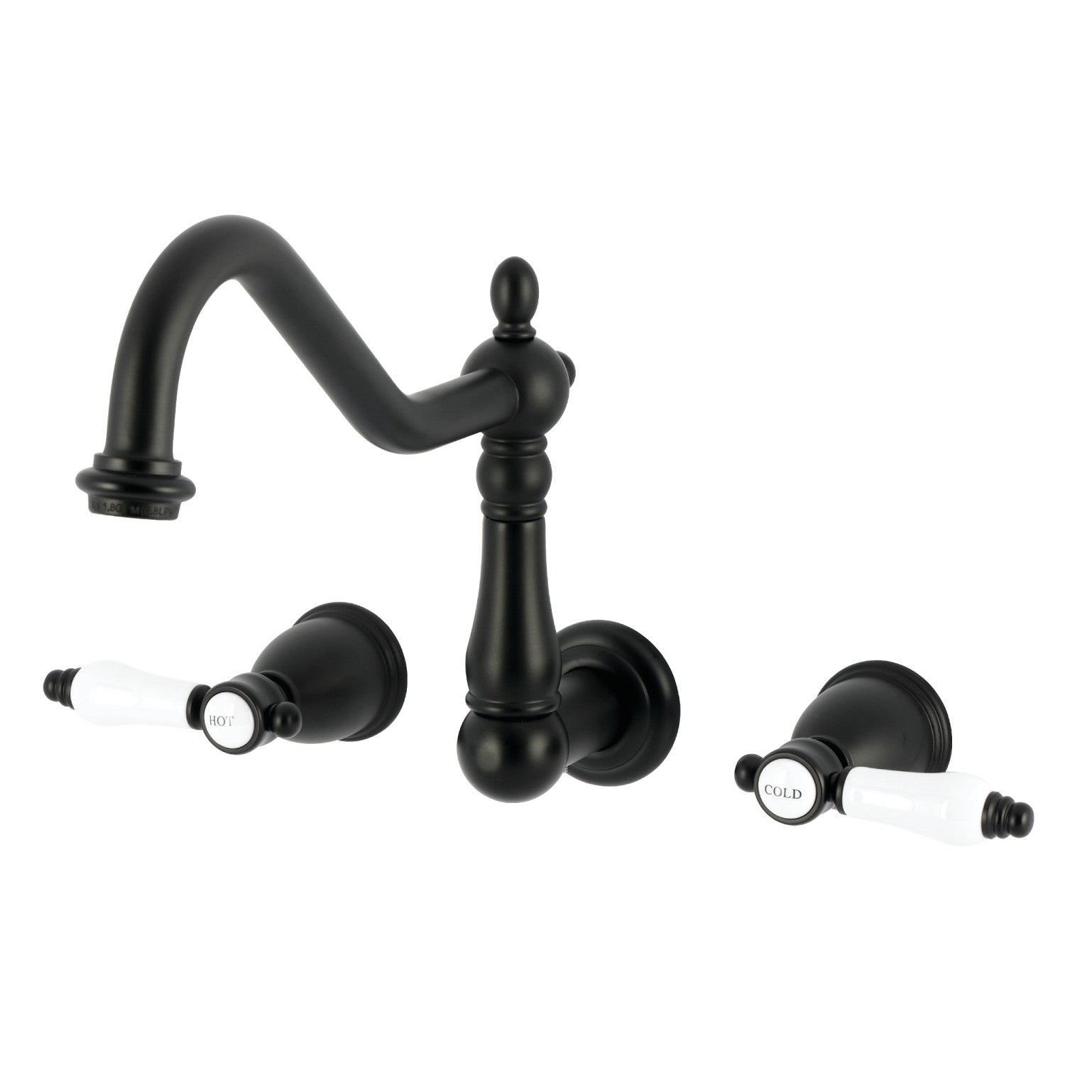 Kingston Heirloom KS1280BPL - Robinet de cuisine à montage mural Bel-Air 3 trous, noir mat