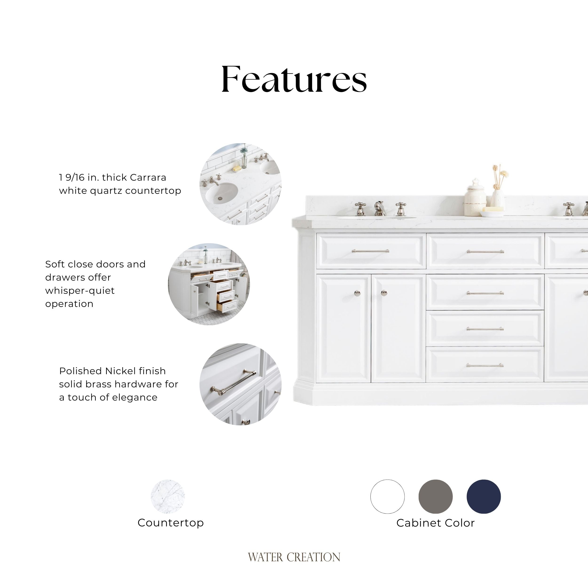 Kingston Luxe PA72QZ05PW - 72 in. x 22 in. Bathroom Vanity Quartz Top and White Basin, Pure White