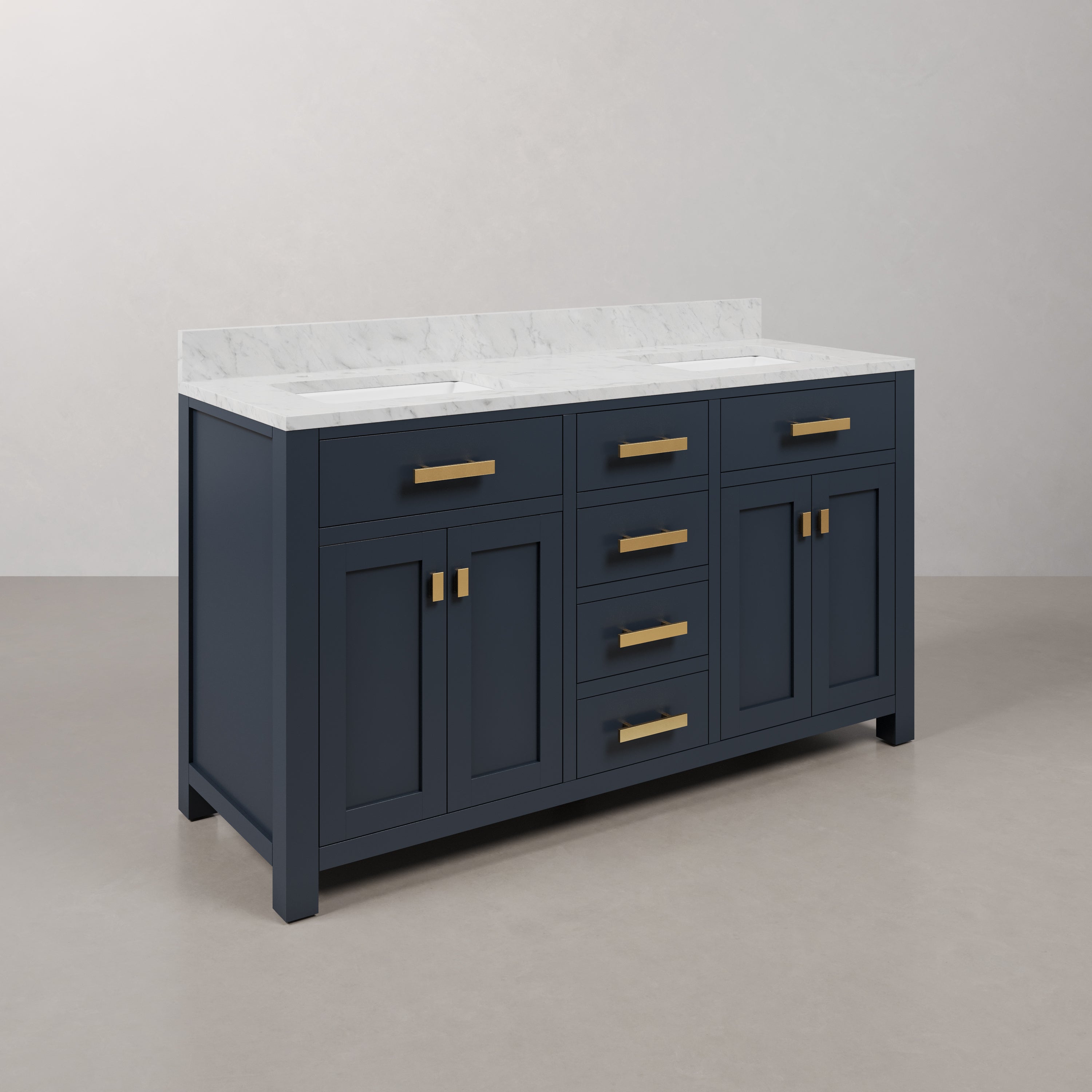 Kingston Luxe MS60CW06MB - 60 in. x 21.5 in. Bathroom Vanity Marble Top in Carrara White and White Basin, Monarch Blue